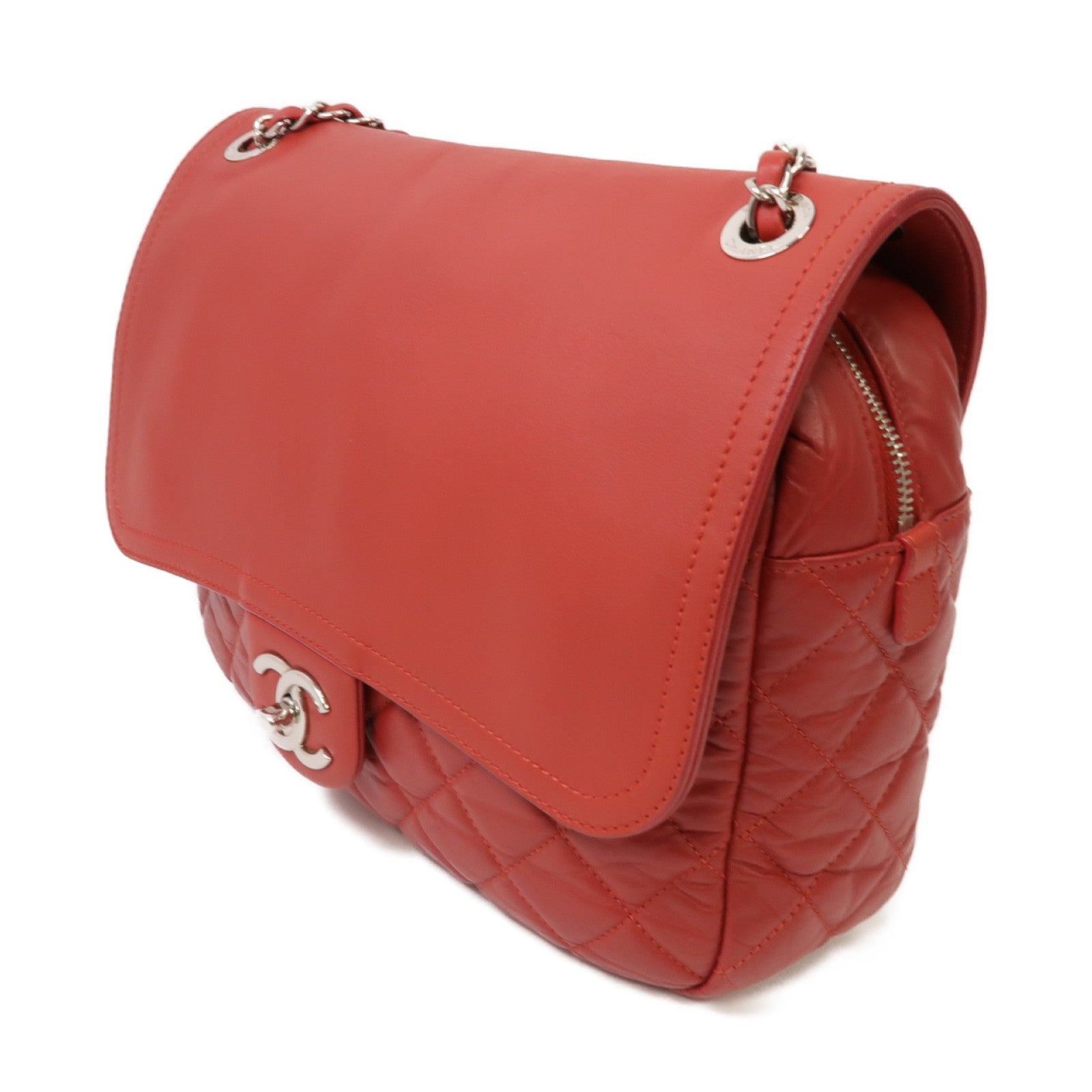 CHANEL 【激減優惠】菱格Aged Calf皮革Chain Shoulder Bag銀扣鏈帶肩背袋紅色