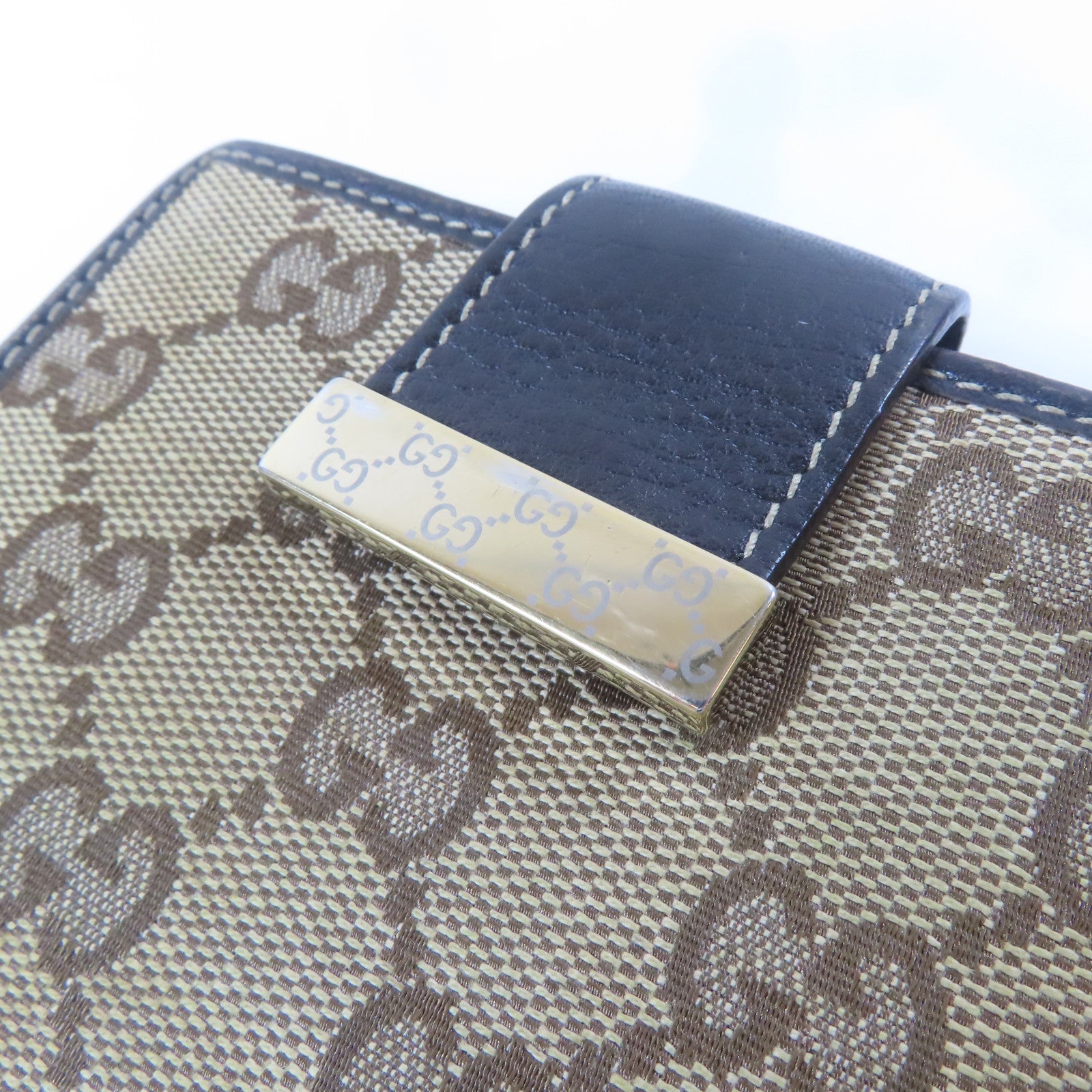 GUCCI 帆布Double Hook Wallet金扣錢包啡色