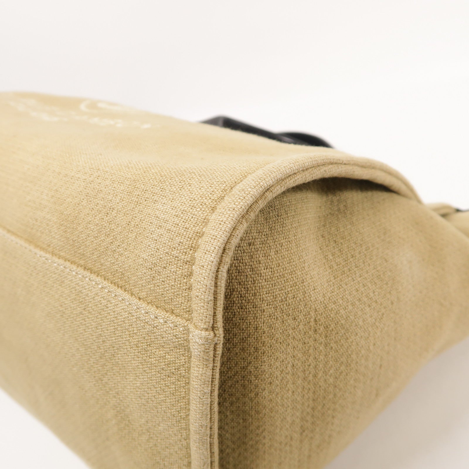 CHANEL CC SHW Deauville Tote 2way Shoulder Bag Canvas Beige