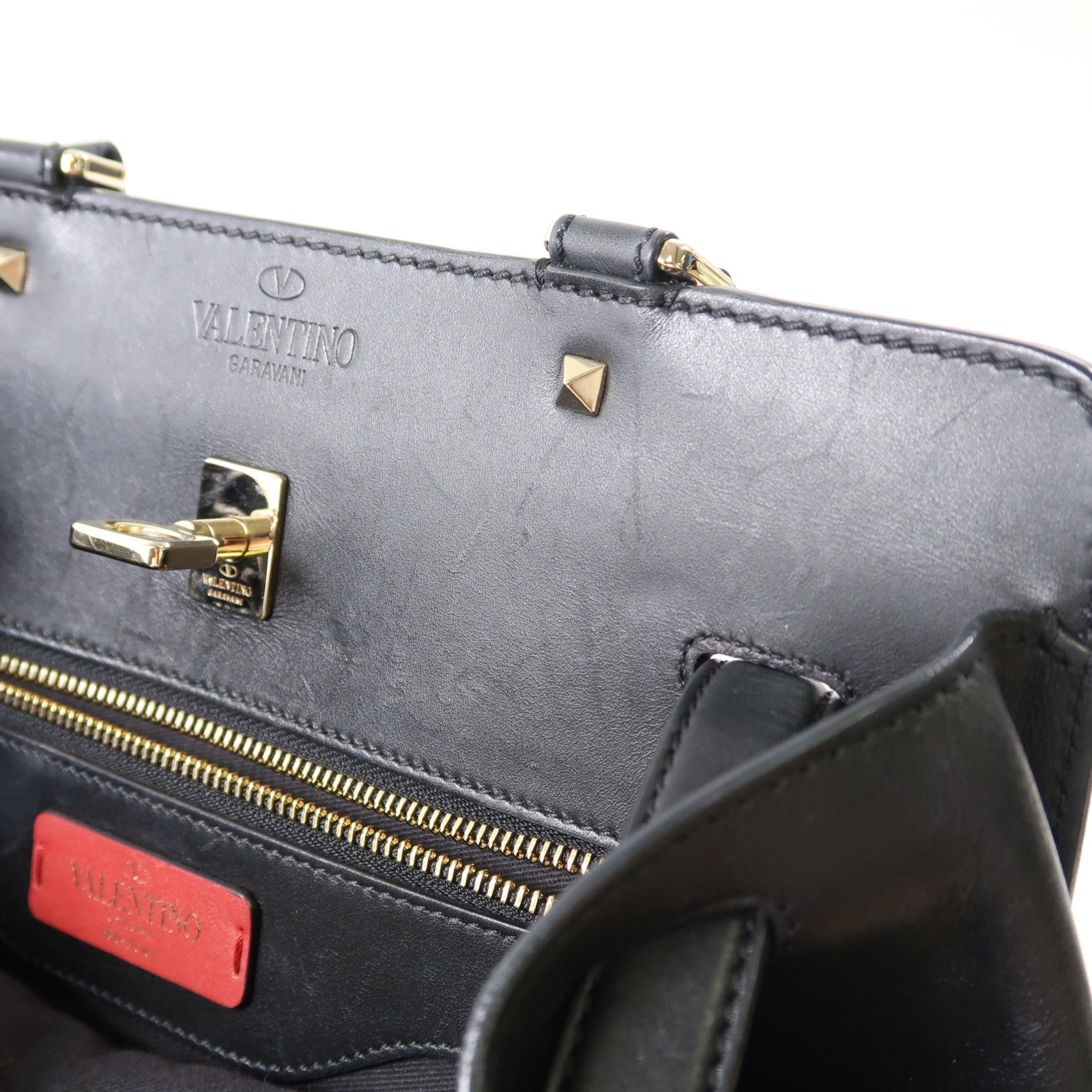 Valentino 牛皮皮革2 Way Shoulder金扣手挽肩背兩用袋黑色