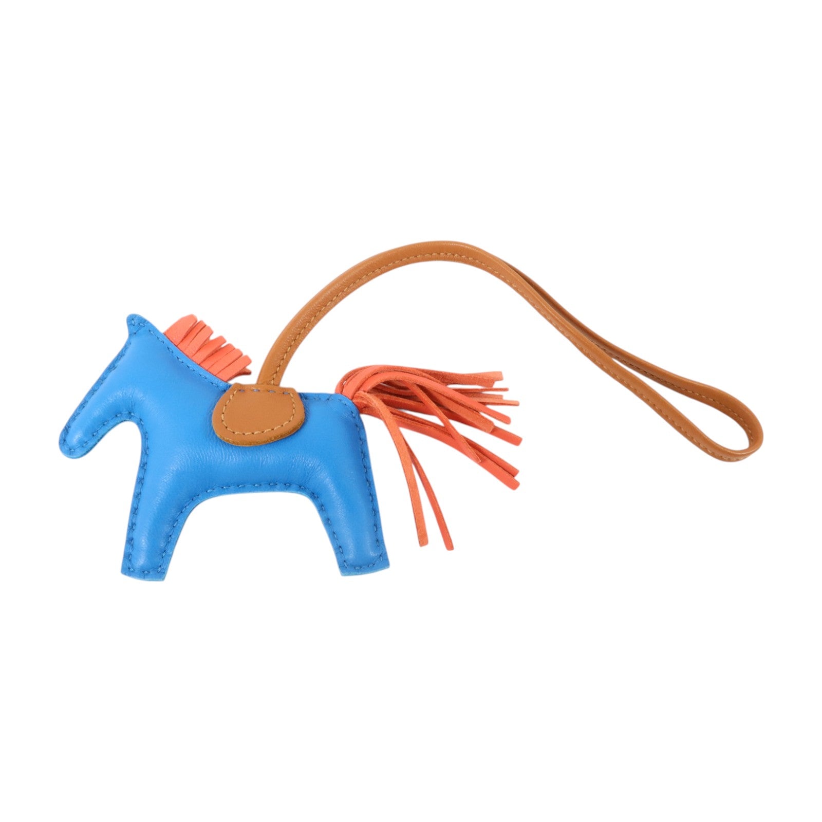 HERMES Milo皮革Rodeo PM掛飾Bleu Zanzibar/Gold/Rose Texas