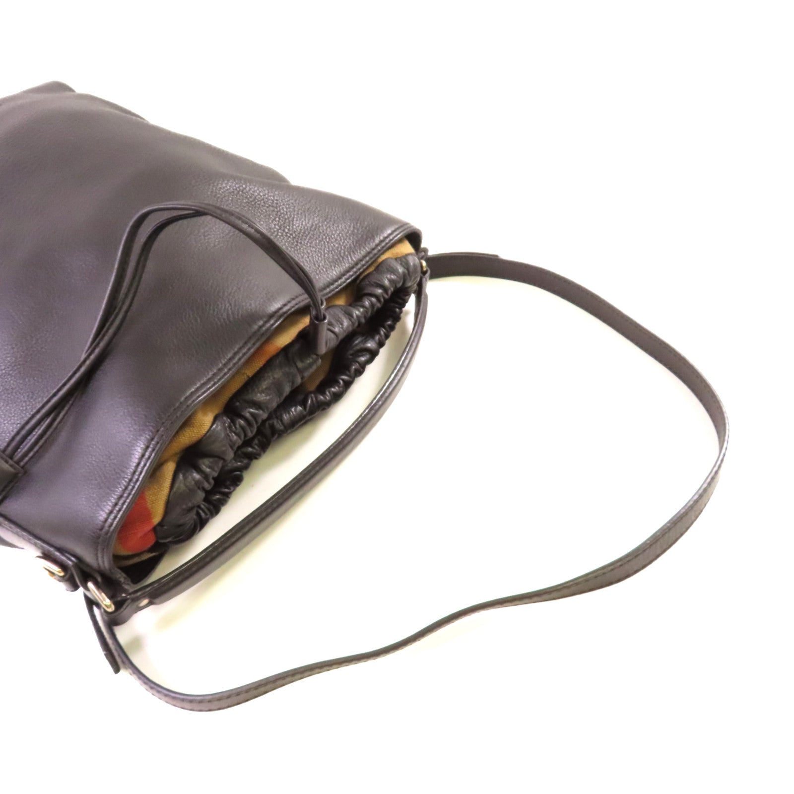 BURBERRY 【激減優惠】牛皮皮革Bucket 2Way Bag銀扣手挽肩背兩用袋黑色
