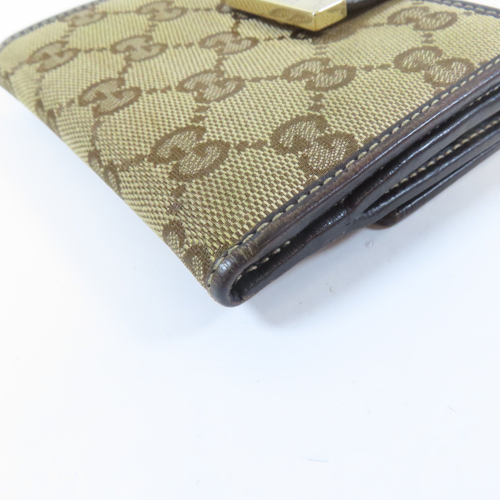 GUCCI 帆布Double Hook Wallet金扣錢包啡色
