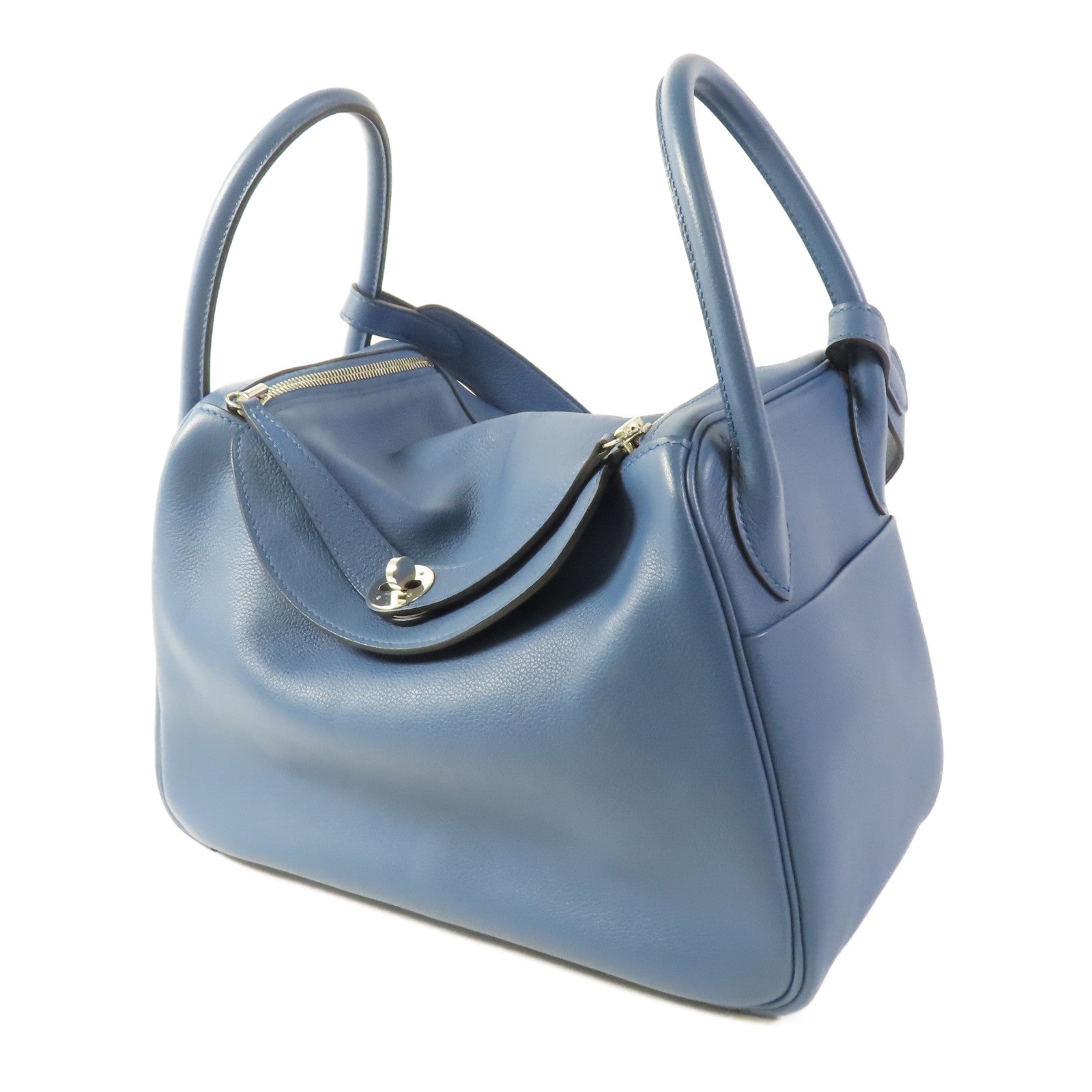HERMES PHW Lindy 30 2way Shoulder Bag Evercolor Bleu Agate