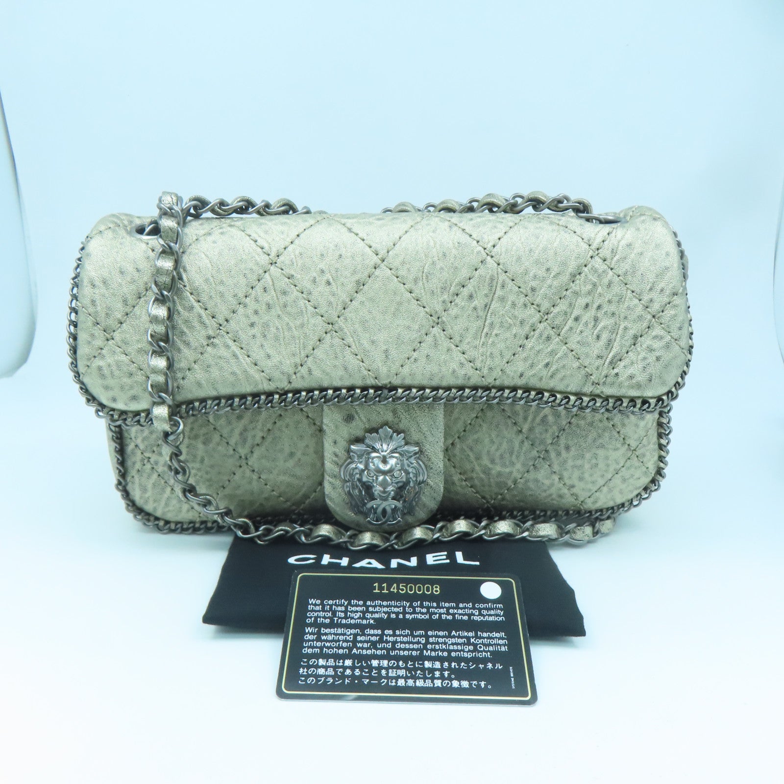 CHANEL rhombic cowhide leather Chain Shoulder Bag silver buckle chain shoulder bag gold