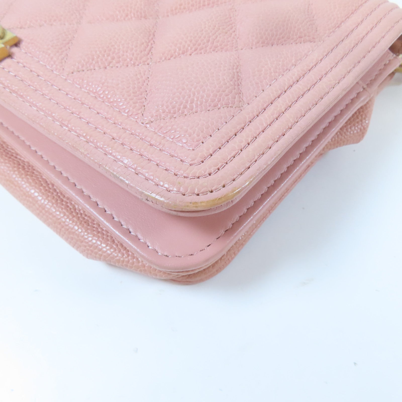 CHANEL 菱格Caviar皮革Boy WOC Wallet On Chain金扣鏈帶肩背袋粉紅色