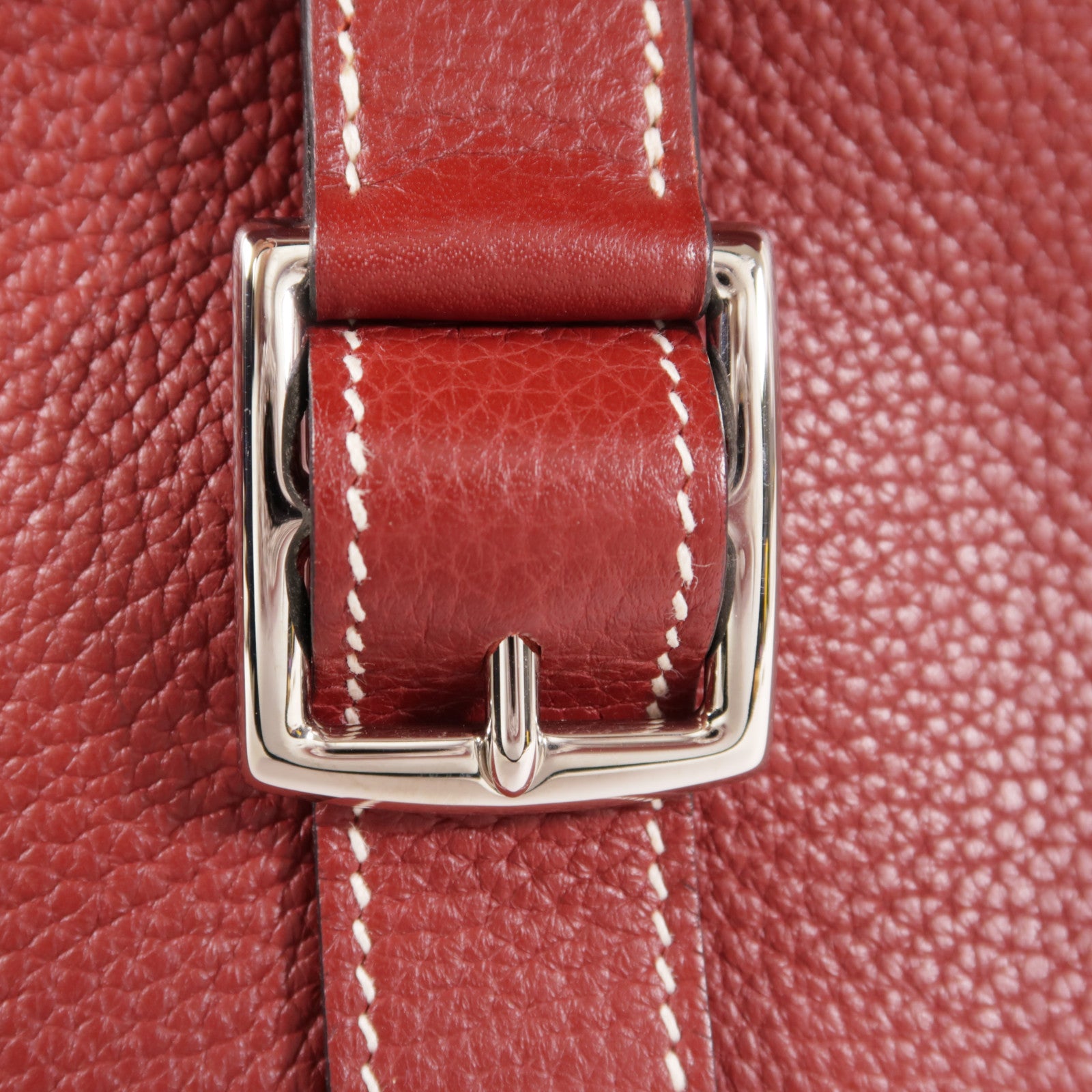HERMES Clemence皮革Halzan 31銀扣手挽肩背兩用袋Rouge H紅色