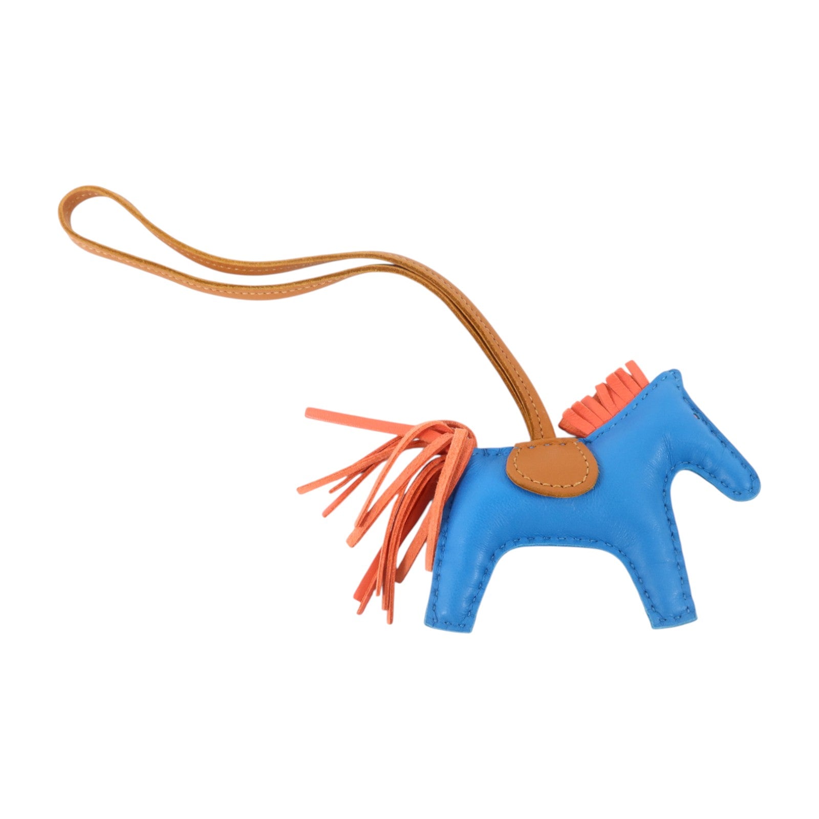 HERMES Milo皮革Rodeo PM掛飾Bleu Zanzibar/Gold/Rose Texas