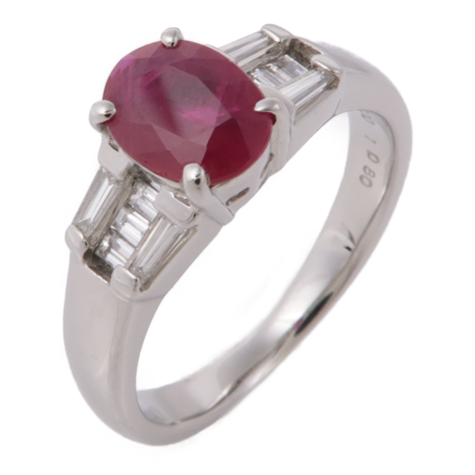 JEWELRY 【激減優惠】PT900鉑金Ruby Diamond Ring紅寶石/鑽石戒指US#7.25