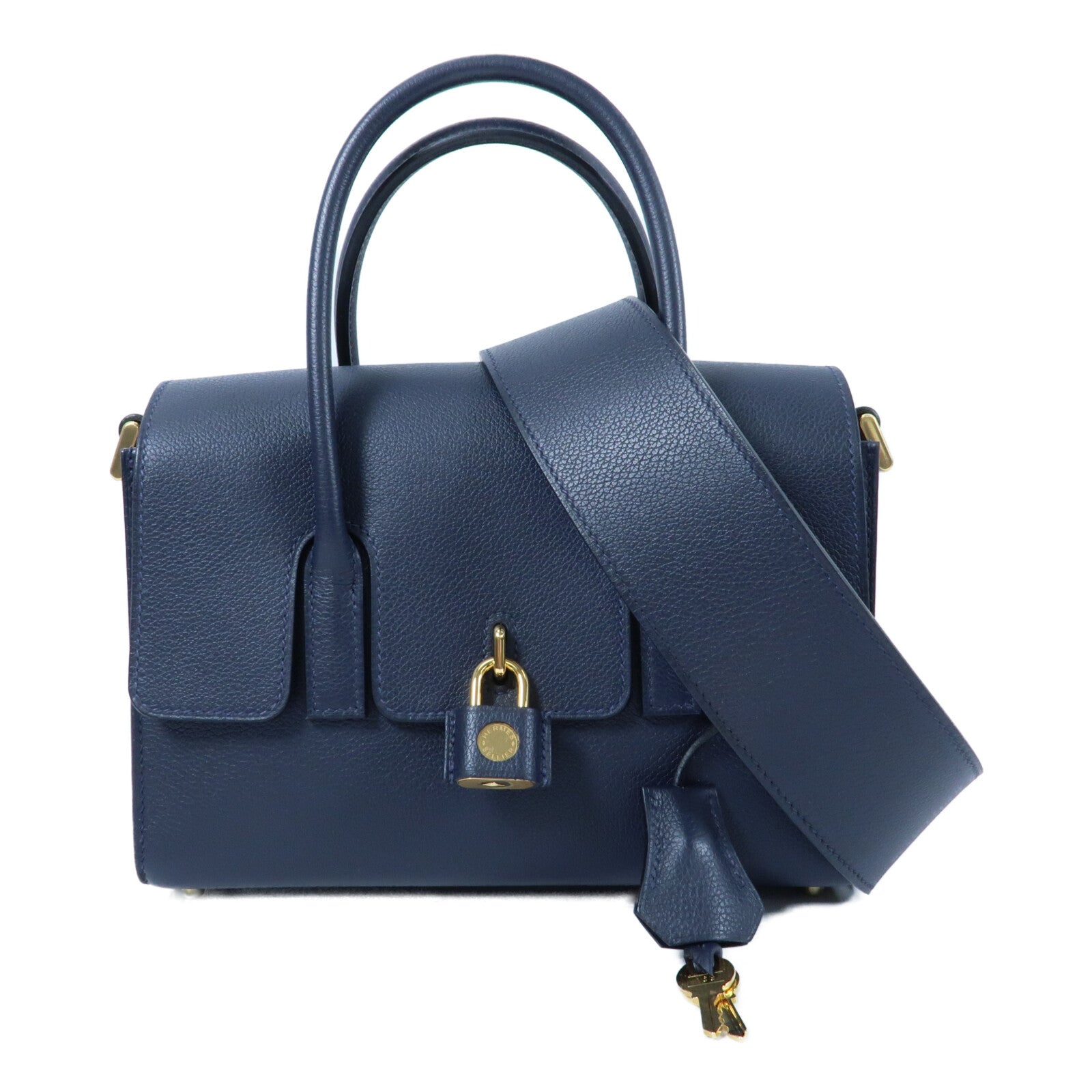 HERMES Evercolor皮革New Drag II金扣手挽肩背兩用袋Bleu Nuit