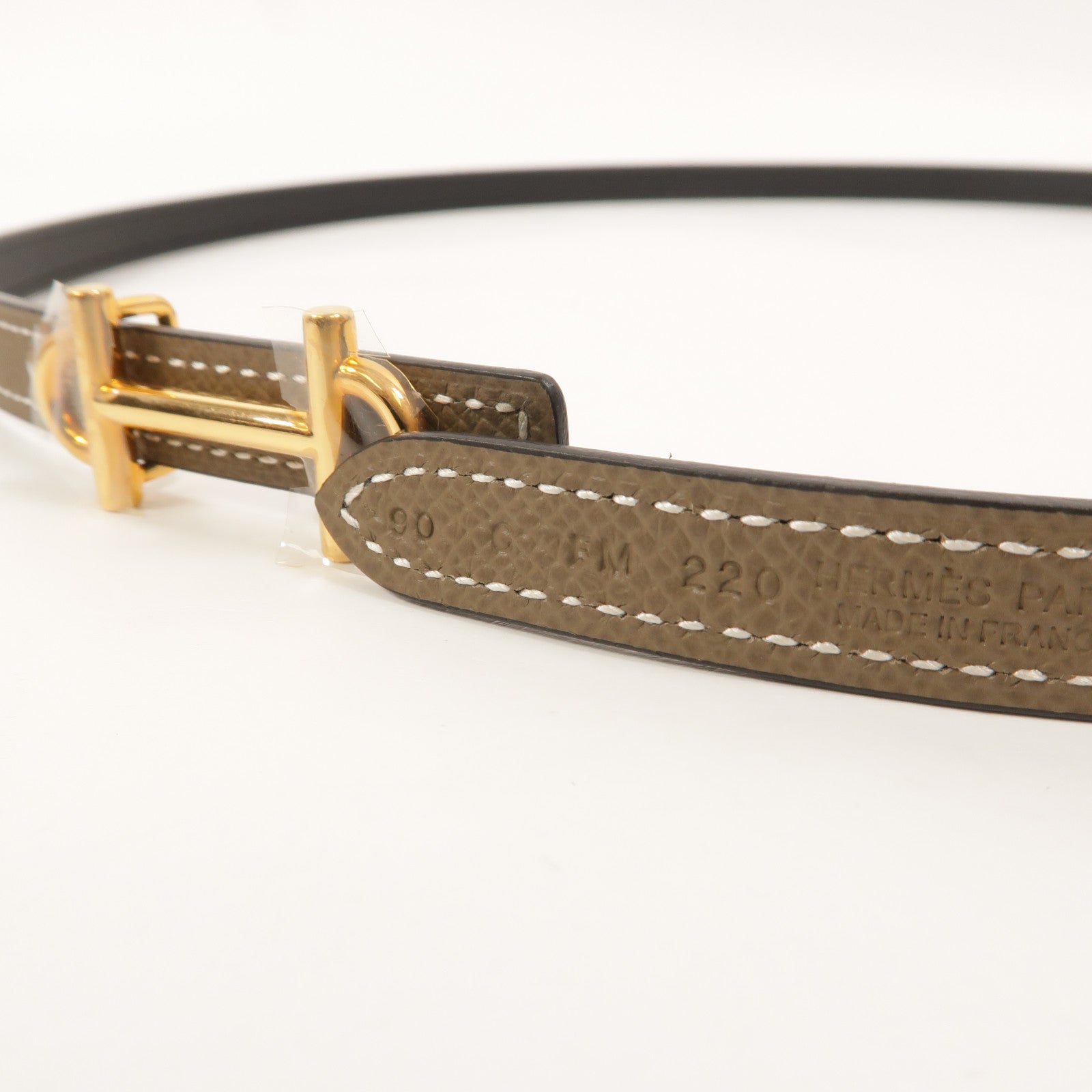 HERMES Epsom/Swift皮革Gamma Reversible Belt皮帶Etoupe/Noir