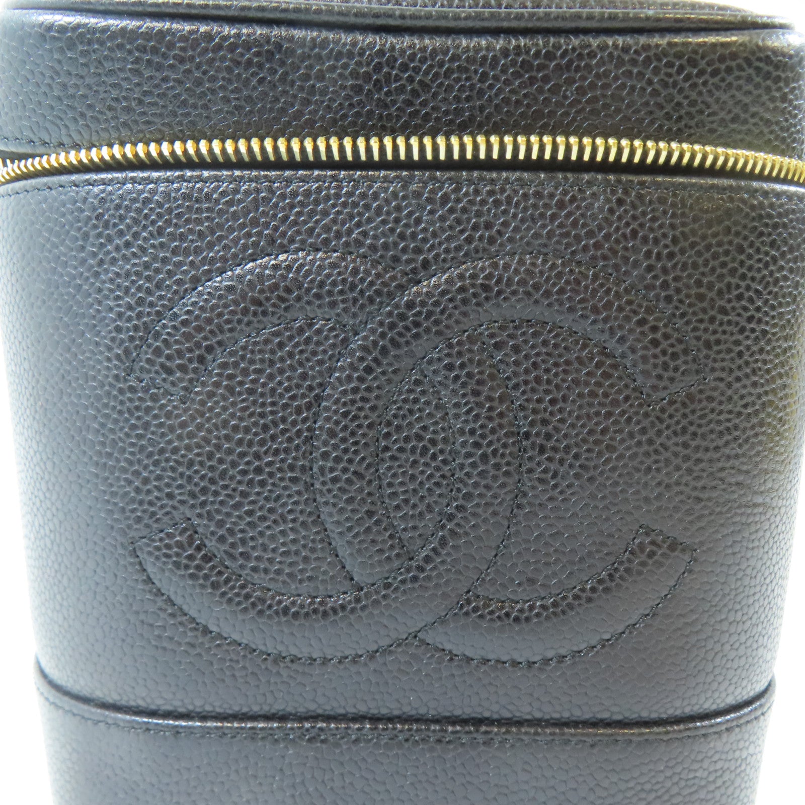 CHANEL 菱格Caviar皮革Vintage Vanity Bag金扣手挽袋黑色