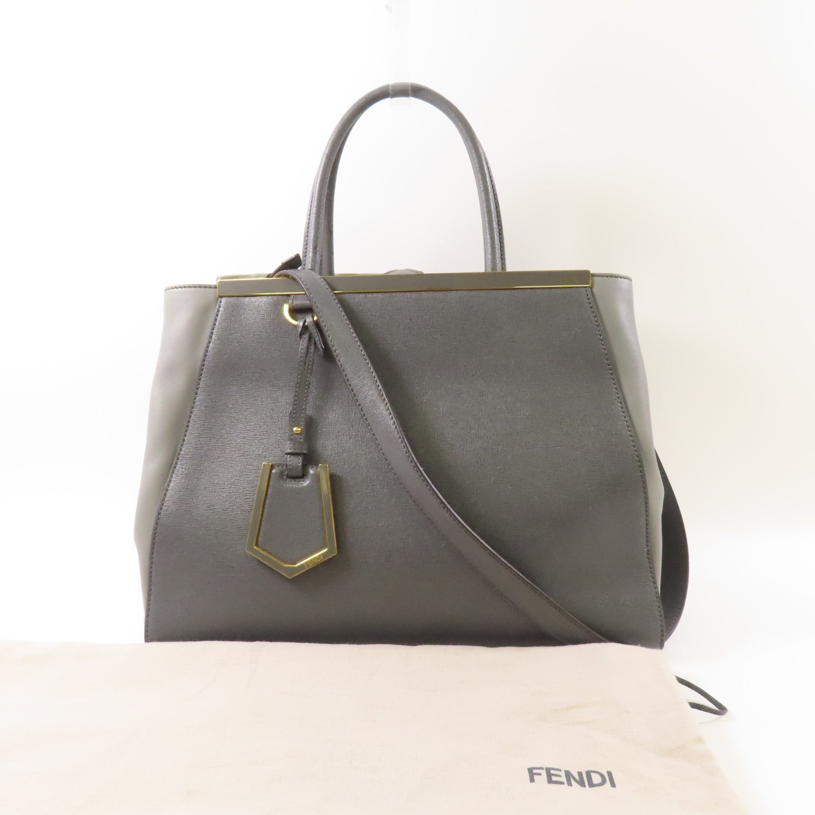 FENDI GHW 2 Jours 2 Way Shoulder Bag 8BH250 Calfskin Leather Grey