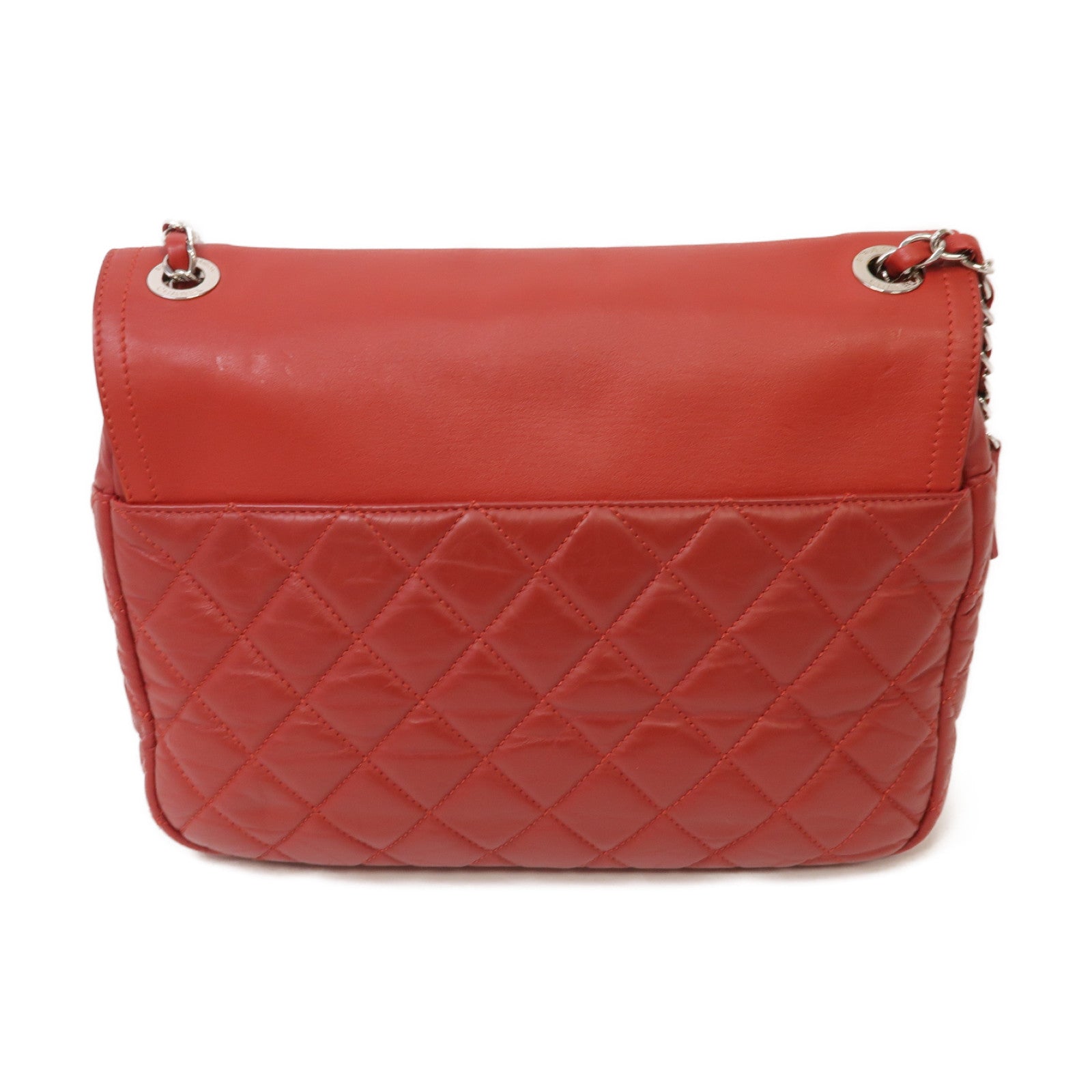 CHANEL 【激減優惠】菱格Aged Calf皮革Chain Shoulder Bag銀扣鏈帶肩背袋紅色