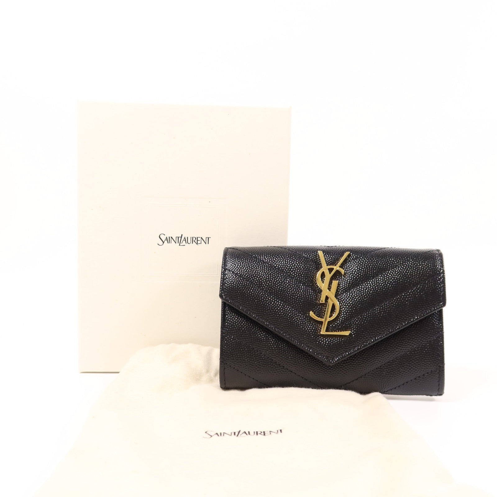SAINT LAURENT 皮革Cassandre Matelasse Small金扣錢包