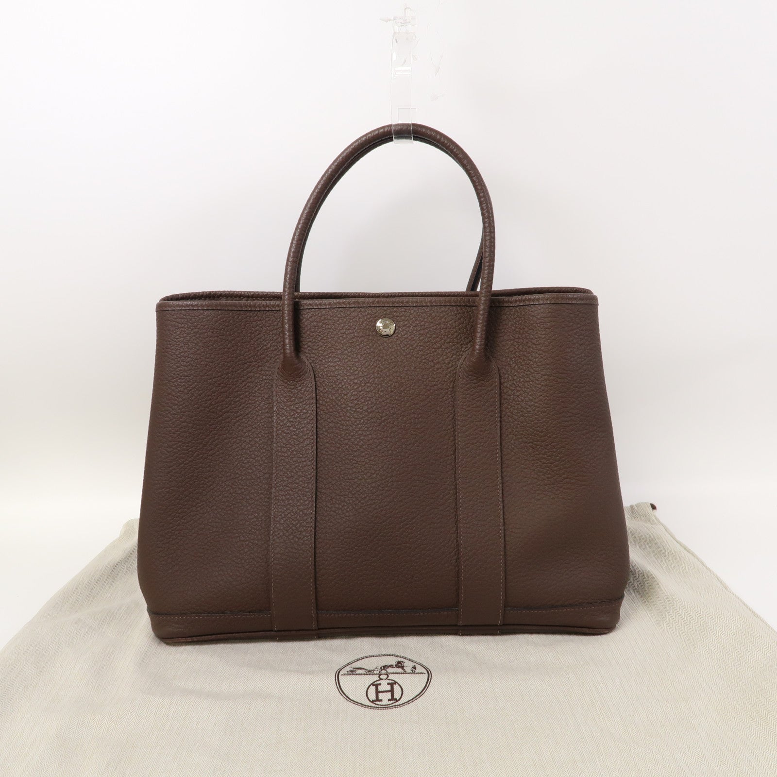 HERMES 【激減優惠】Negonda皮革GardenParty PM銀扣手挽袋啡色