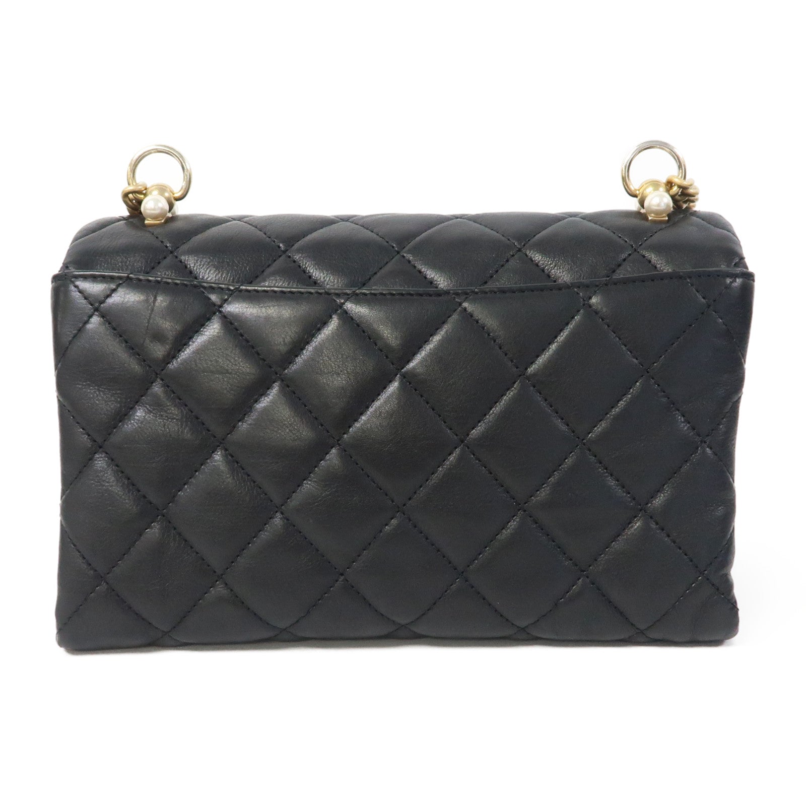 CHANEL 【激減優惠】菱格牛皮皮革Accordion Pearl CC Flap金扣鏈帶肩背袋黑色