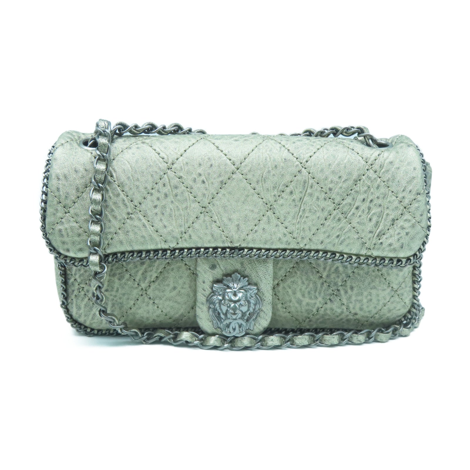 CHANEL rhombic cowhide leather Chain Shoulder Bag silver buckle chain shoulder bag gold