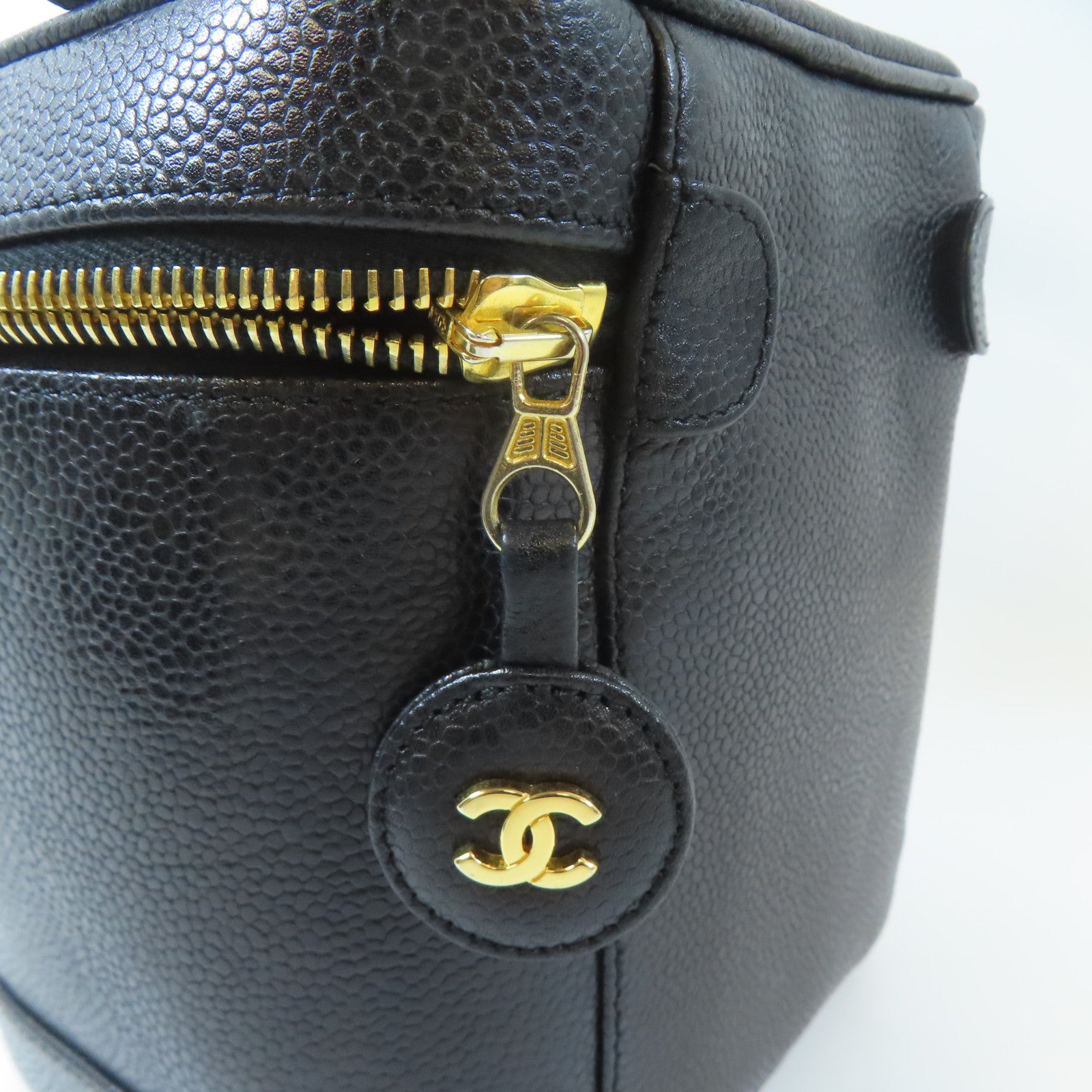 CHANEL 菱格Caviar皮革Vintage Vanity Bag金扣手挽袋黑色