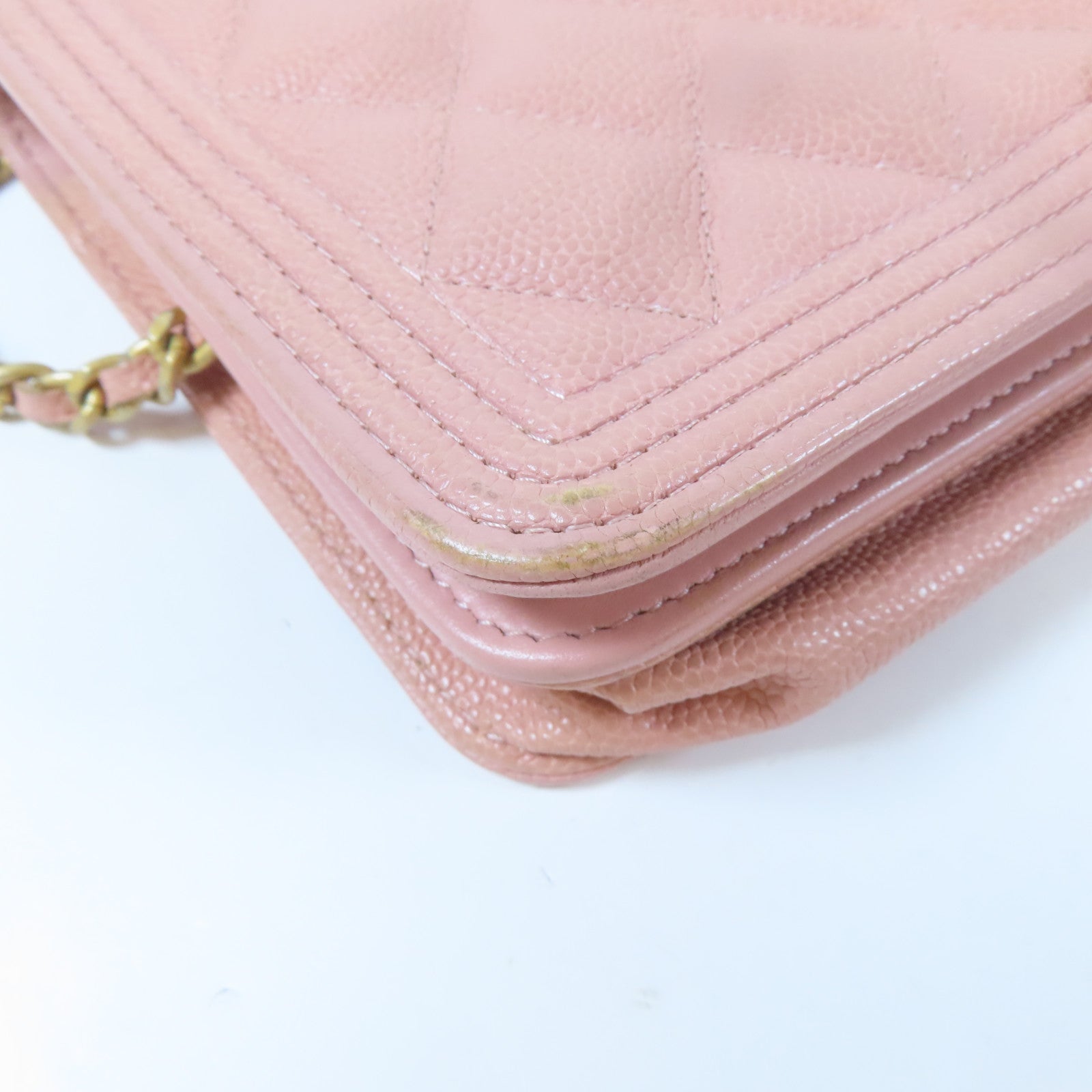 CHANEL 菱格Caviar皮革Boy WOC Wallet On Chain金扣鏈帶肩背袋粉紅色