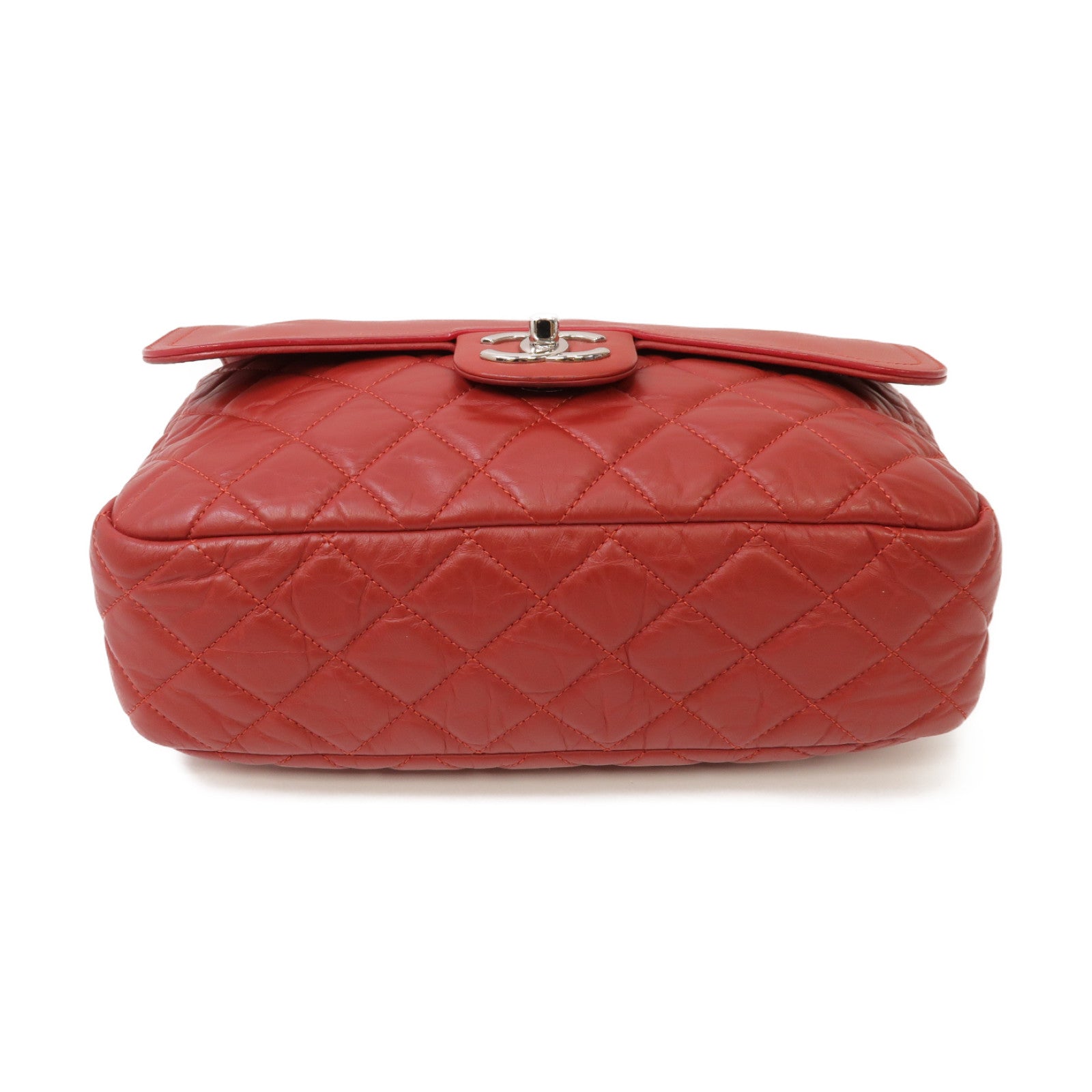 CHANEL 【激減優惠】菱格Aged Calf皮革Chain Shoulder Bag銀扣鏈帶肩背袋紅色
