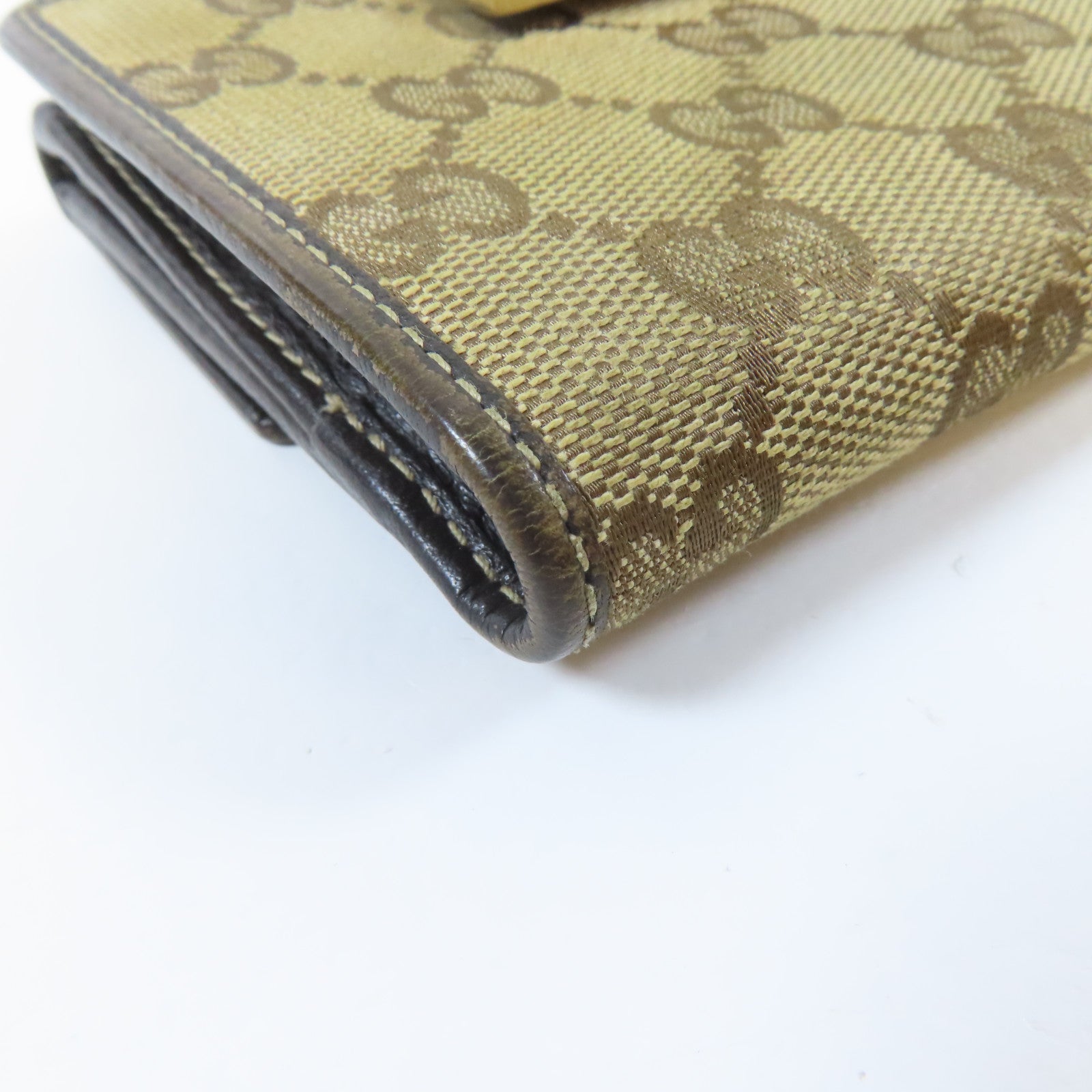 GUCCI 帆布Double Hook Wallet金扣錢包啡色