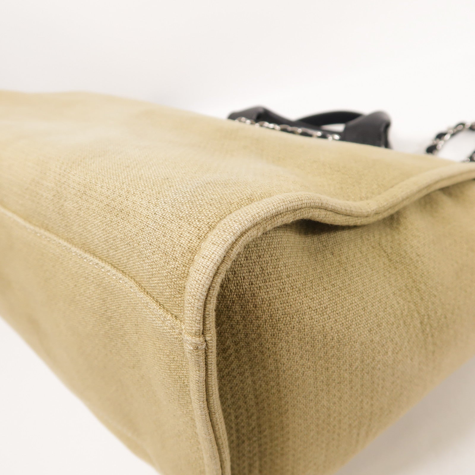 CHANEL CC SHW Deauville Tote 2way Shoulder Bag Canvas Beige
