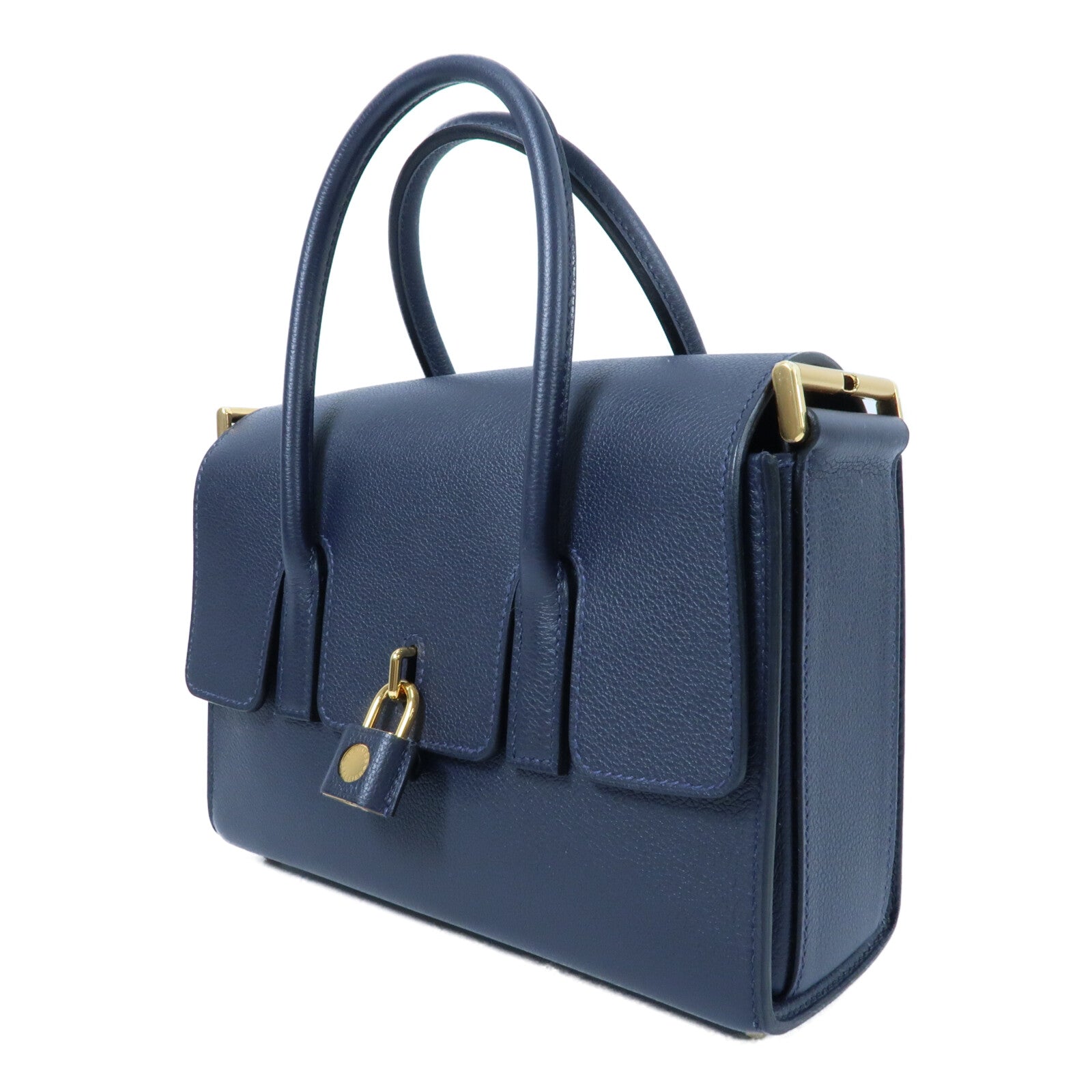 HERMES Evercolor皮革New Drag II金扣手挽肩背兩用袋Bleu Nuit