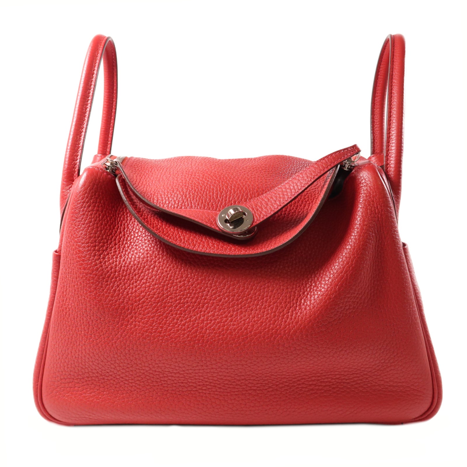 HERMES Clemence皮革Lindy 30銀扣手挽肩背兩用袋Rouge Casaque紅色