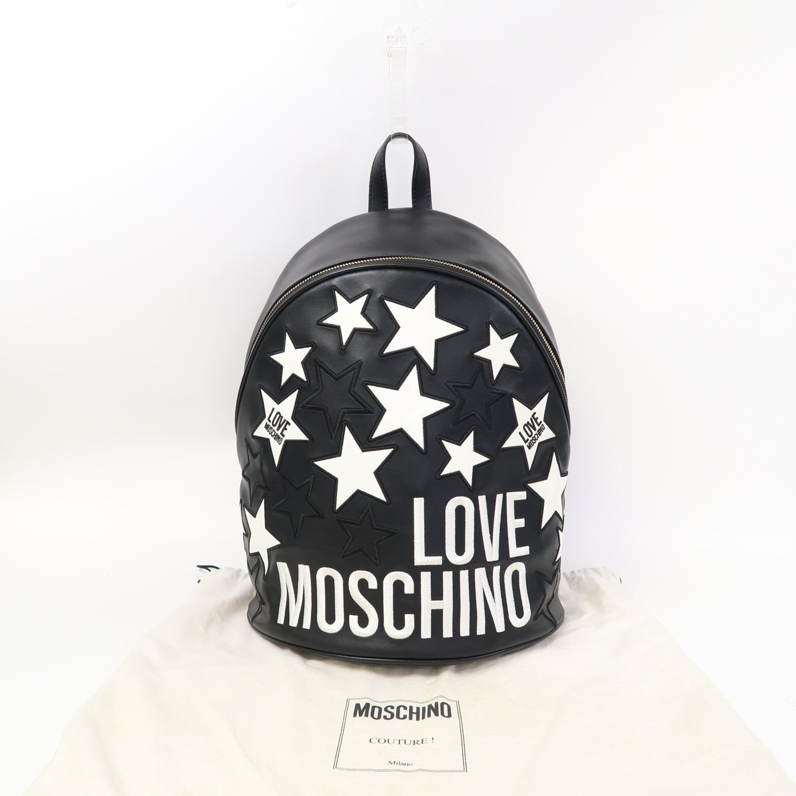 MOSCHINO 皮革Love Moschino Backpack金扣背包黑色