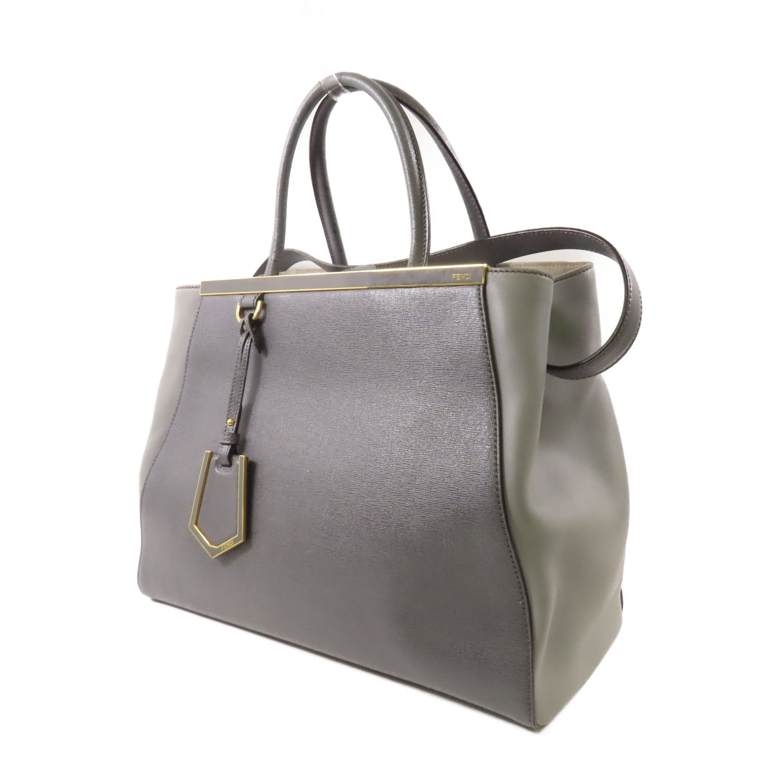 FENDI GHW 2 Jours 2 Way Shoulder Bag 8BH250 Calfskin Leather Grey