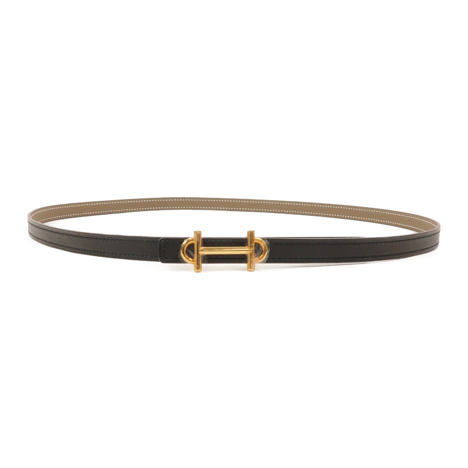 HERMES Epsom/Swift皮革Gamma Reversible Belt皮帶Etoupe/Noir