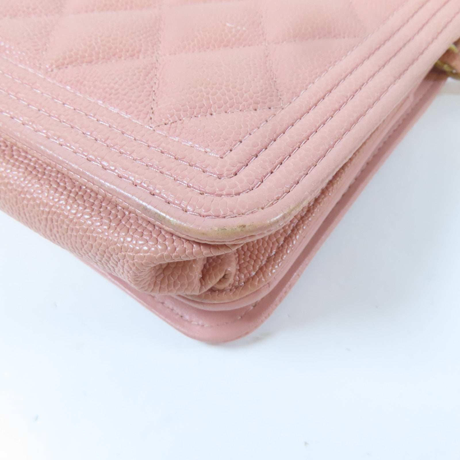CHANEL 菱格Caviar皮革Boy WOC Wallet On Chain金扣鏈帶肩背袋粉紅色