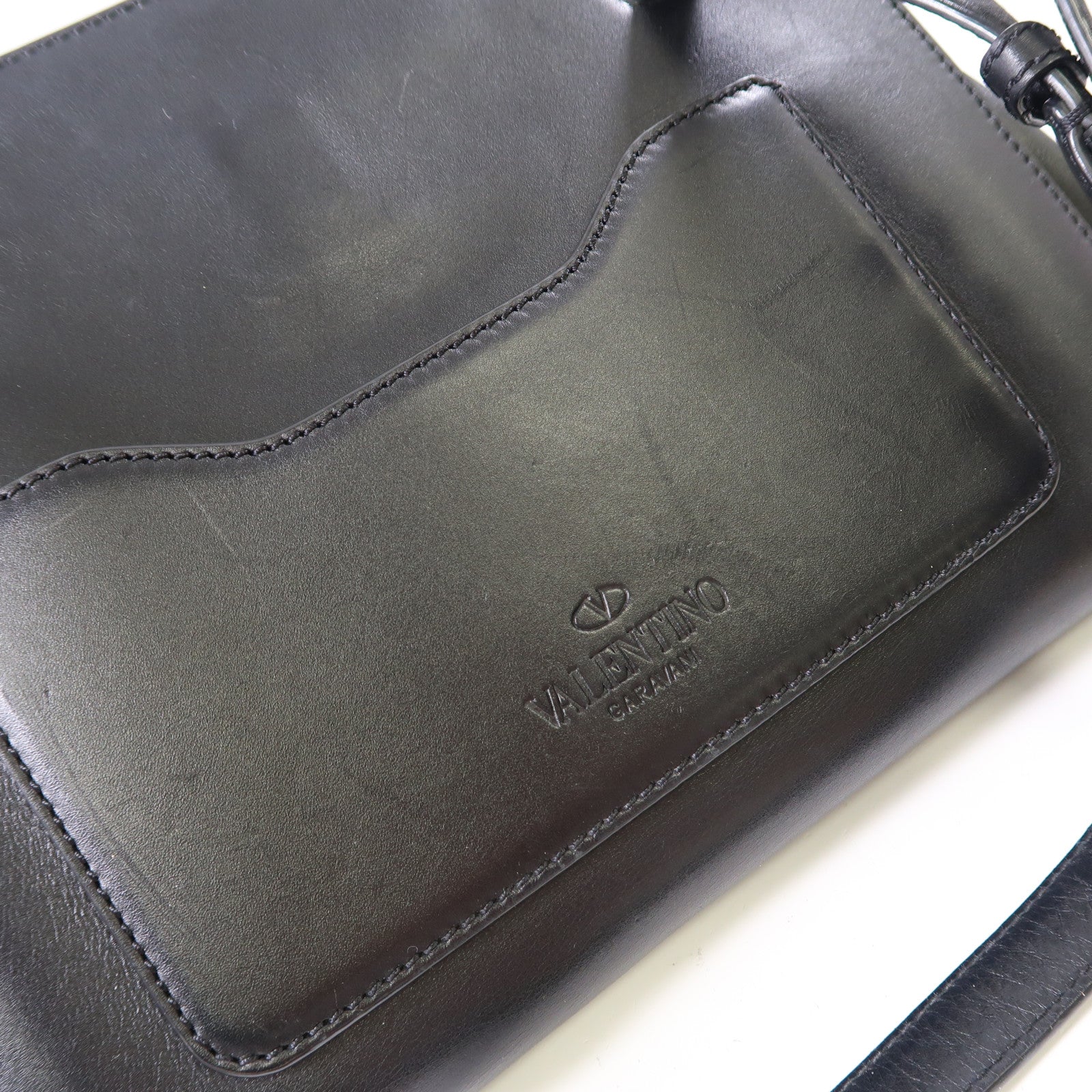 Valentino 牛皮皮革2 Way Shoulder金扣手挽肩背兩用袋黑色
