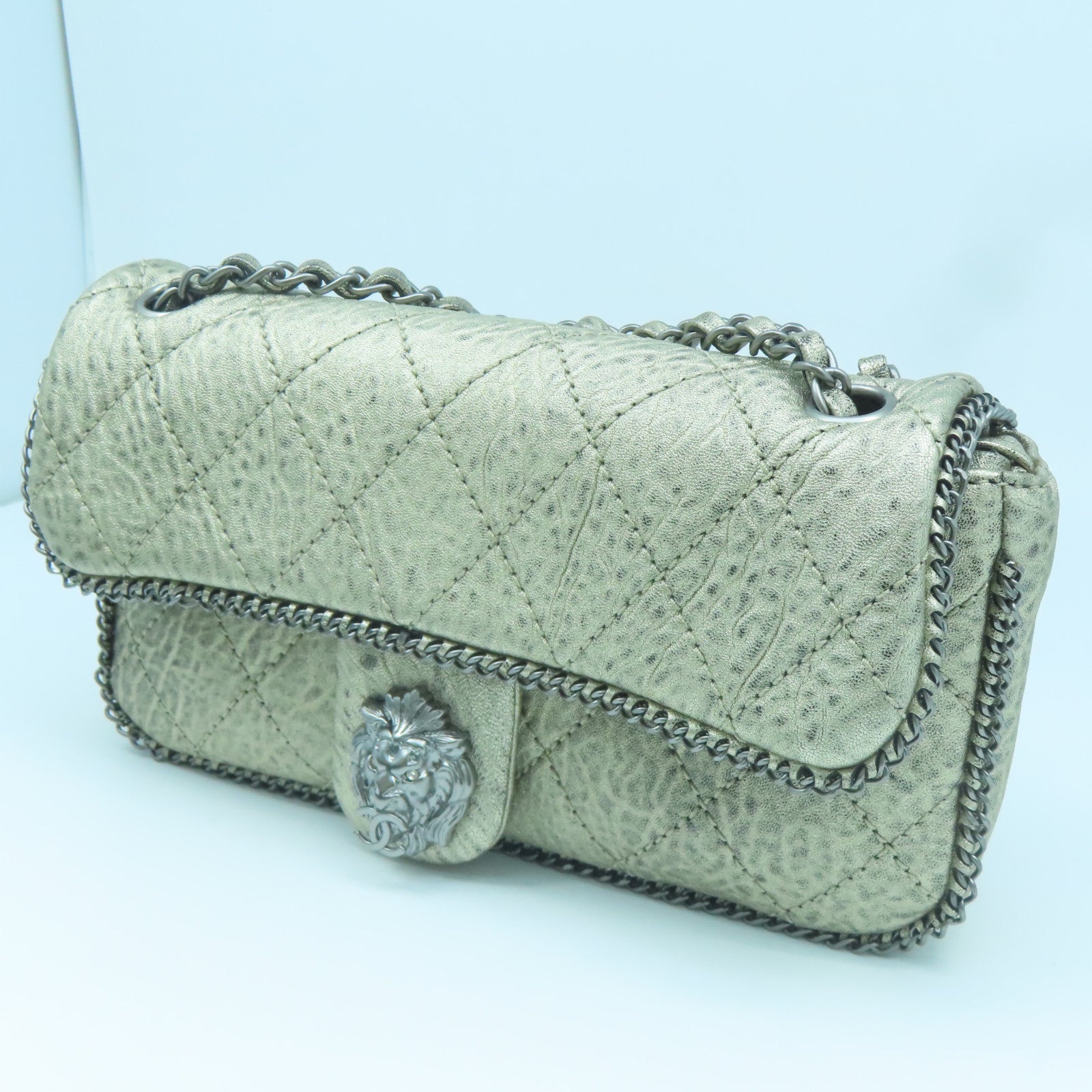 CHANEL rhombic cowhide leather Chain Shoulder Bag silver buckle chain shoulder bag gold