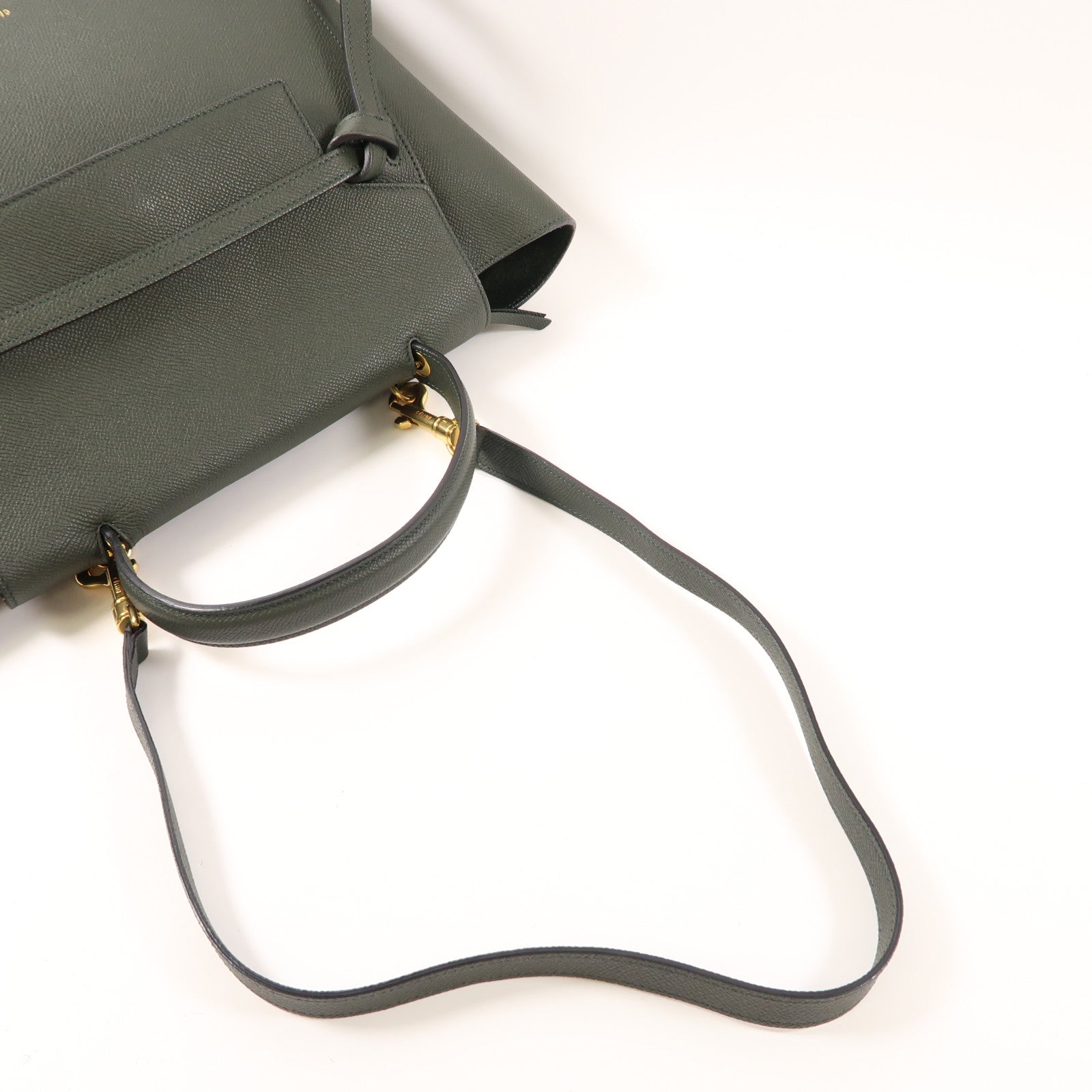 CELINE 牛皮皮革Mini Belt Bag金扣手挽肩背兩用袋深綠色
