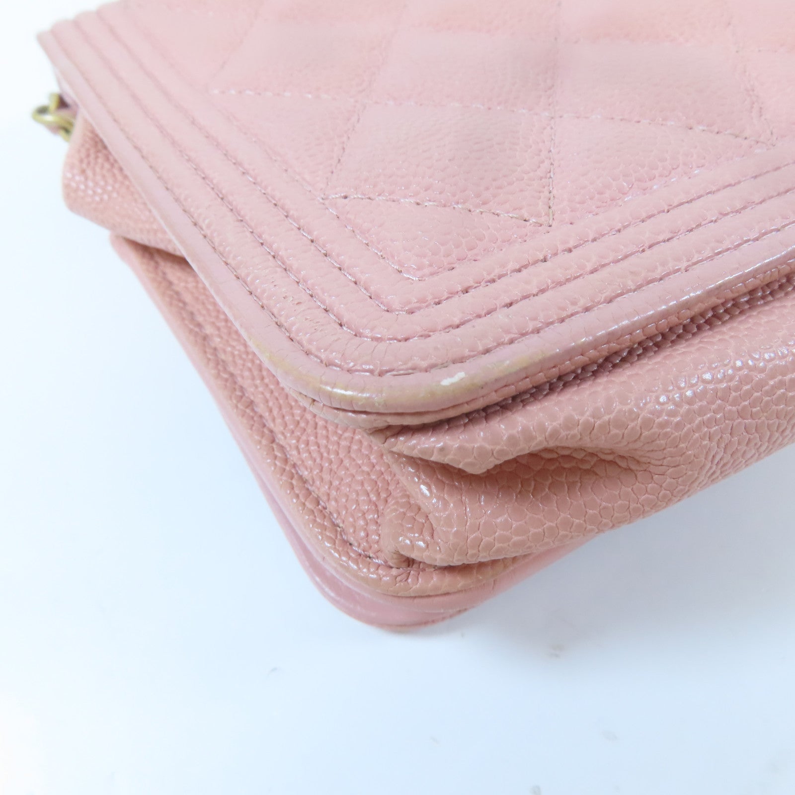 CHANEL 菱格Caviar皮革Boy WOC Wallet On Chain金扣鏈帶肩背袋粉紅色