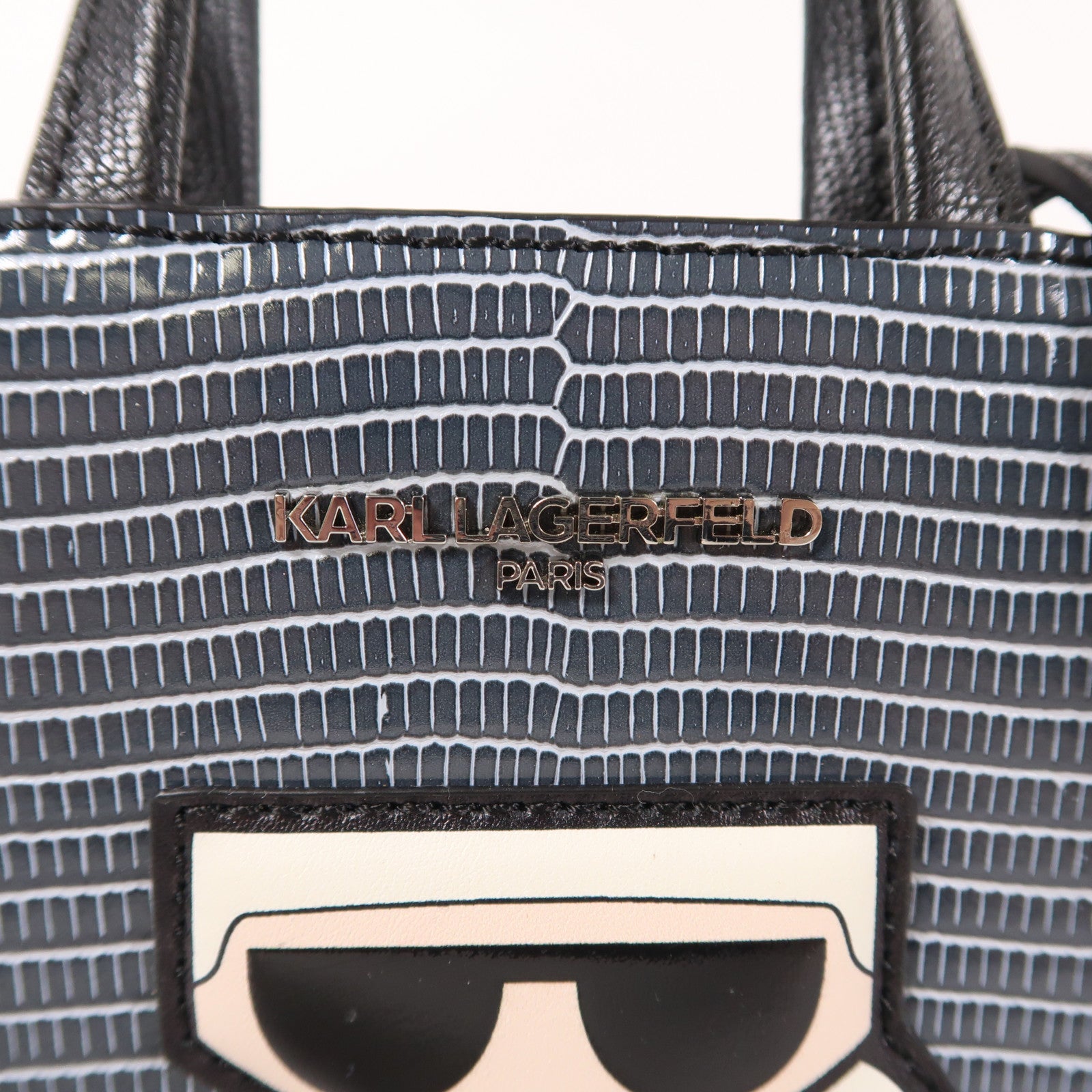 KARL LAGERFELD SHW 2 Way Shoulder Bag Calfskin Leather Blue Gray