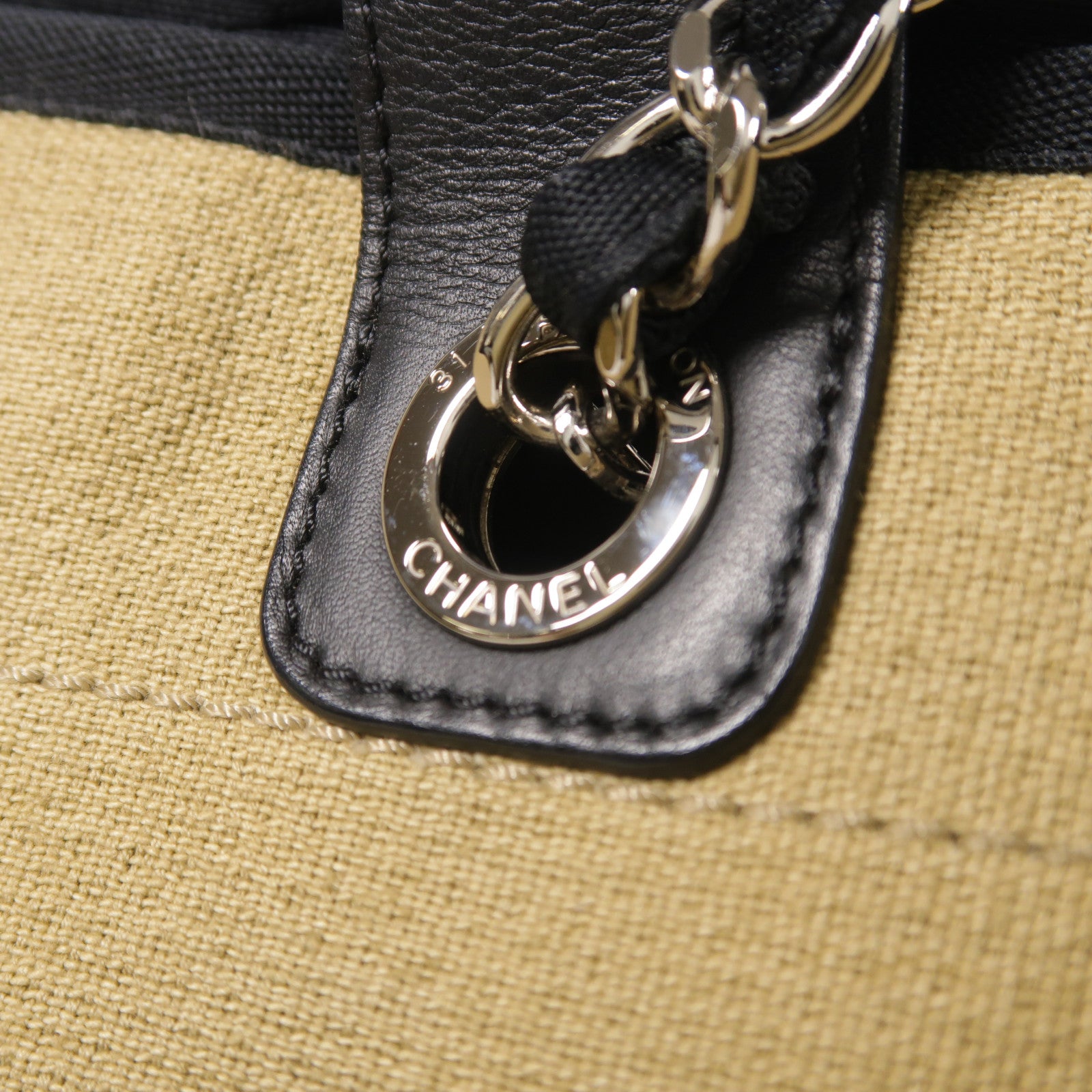 CHANEL CC SHW Deauville Tote 2way Shoulder Bag Canvas Beige