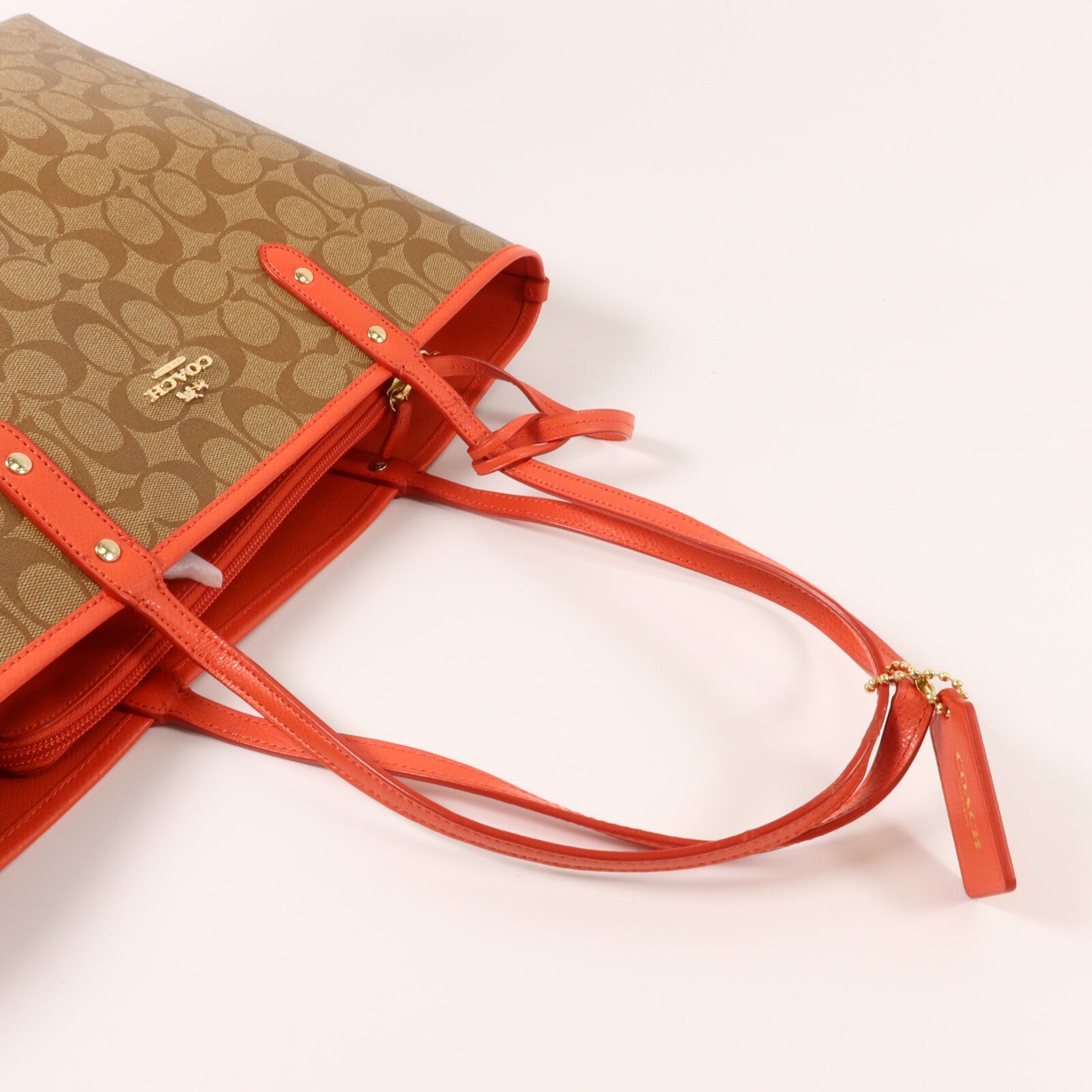 COACH 塗層帆布/牛皮皮革Tote Bag手挽袋