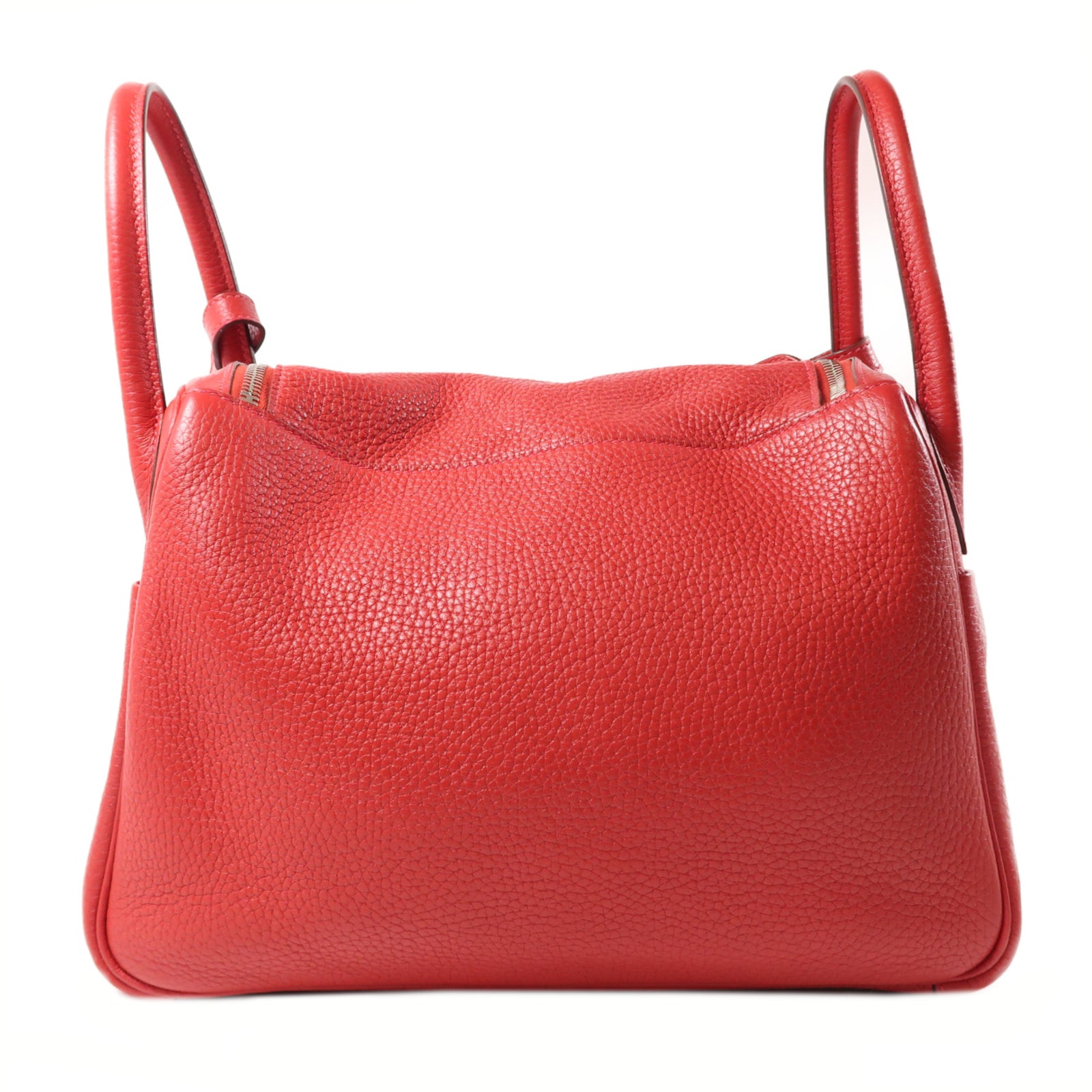 HERMES Clemence皮革Lindy 30銀扣手挽肩背兩用袋Rouge Casaque紅色