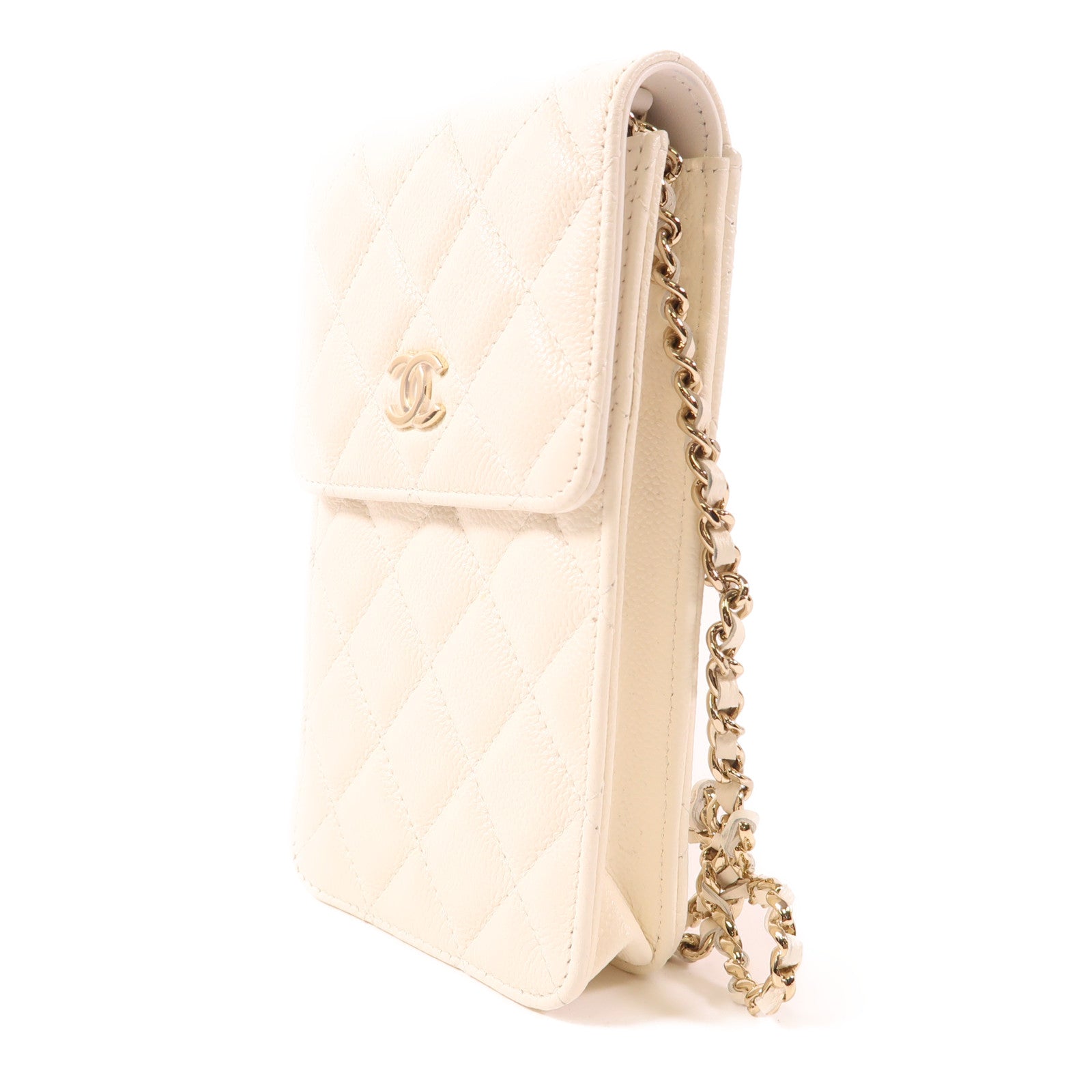 CHANEL 牛皮皮革Phone Case金扣鏈帶肩背袋