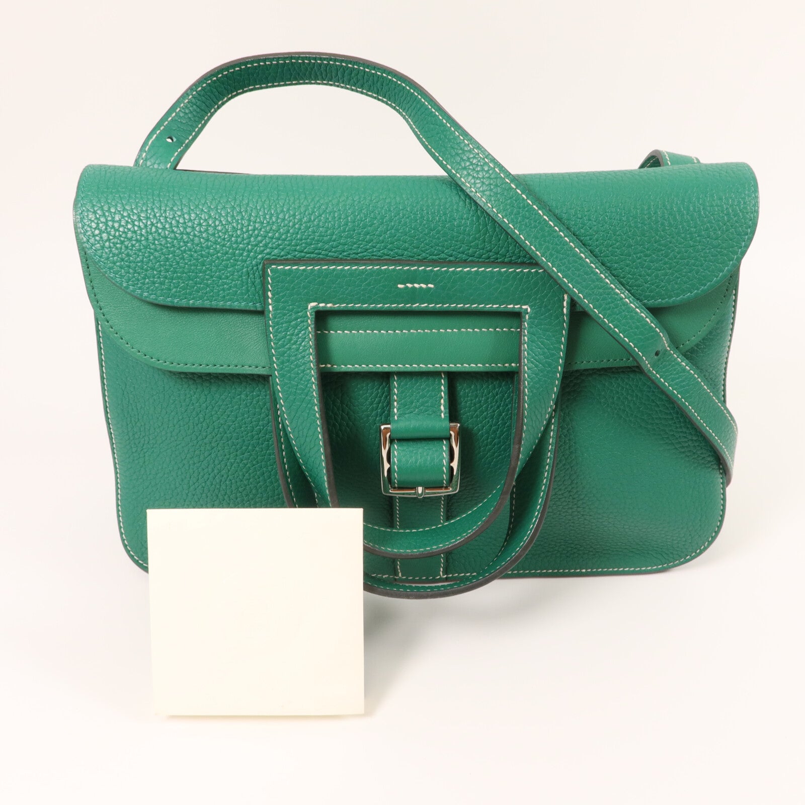 HERMES Clemence皮革Halzan 31手挽肩背兩用袋Vert Vertigo