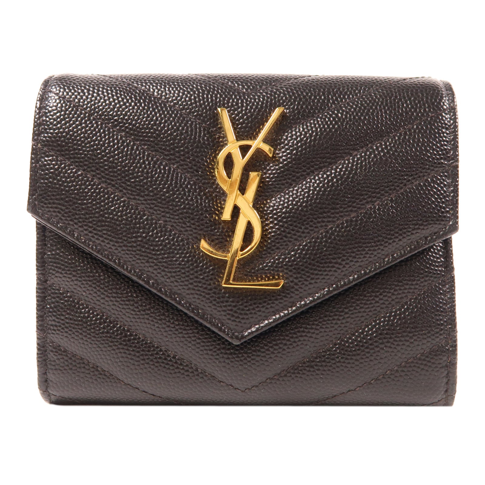 YVES SAINT LAURENT 皮革Tri-Fold Wallet金扣錢包黑色