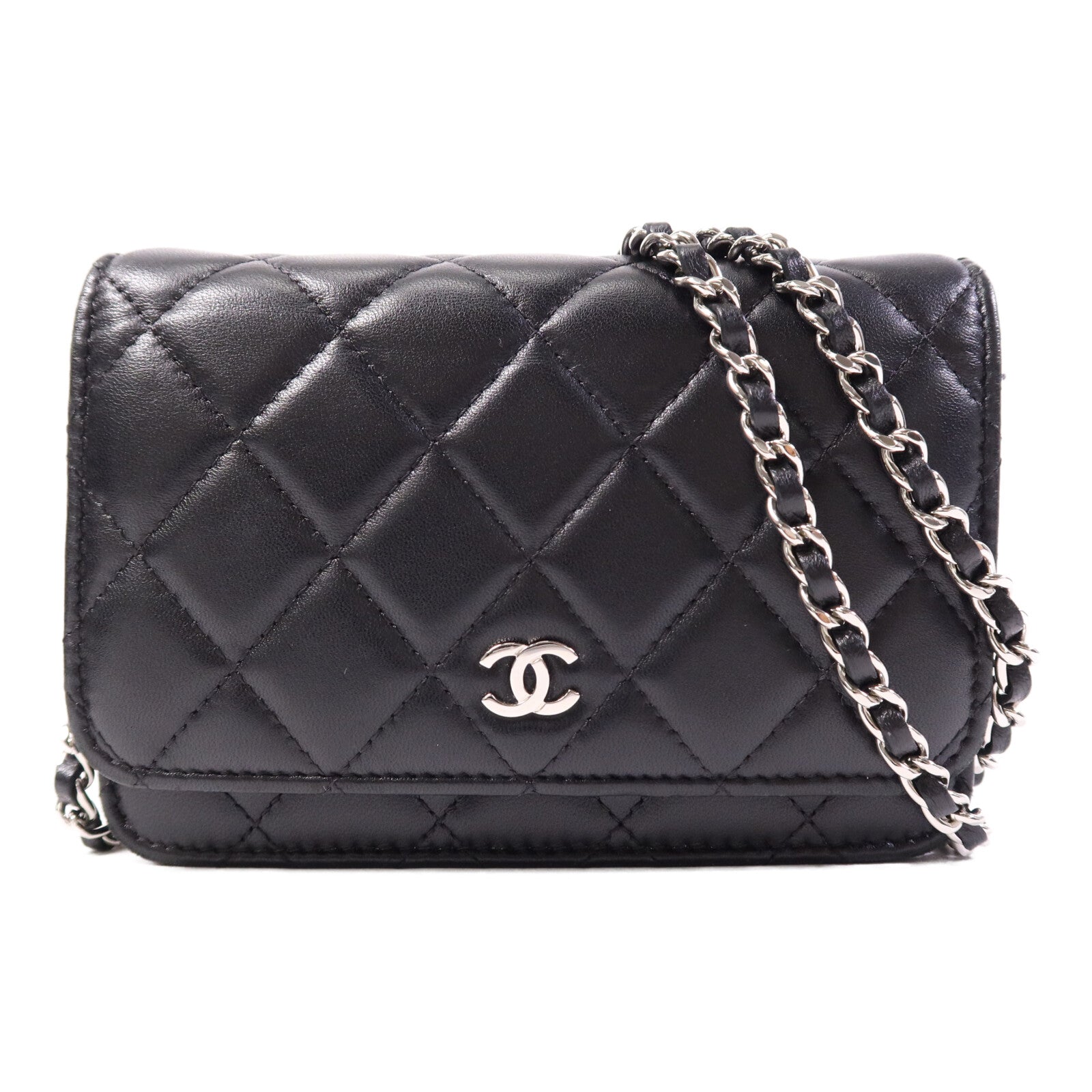CHANEL 羊皮皮革Mini Wallet On Chain銀扣鏈帶肩背袋