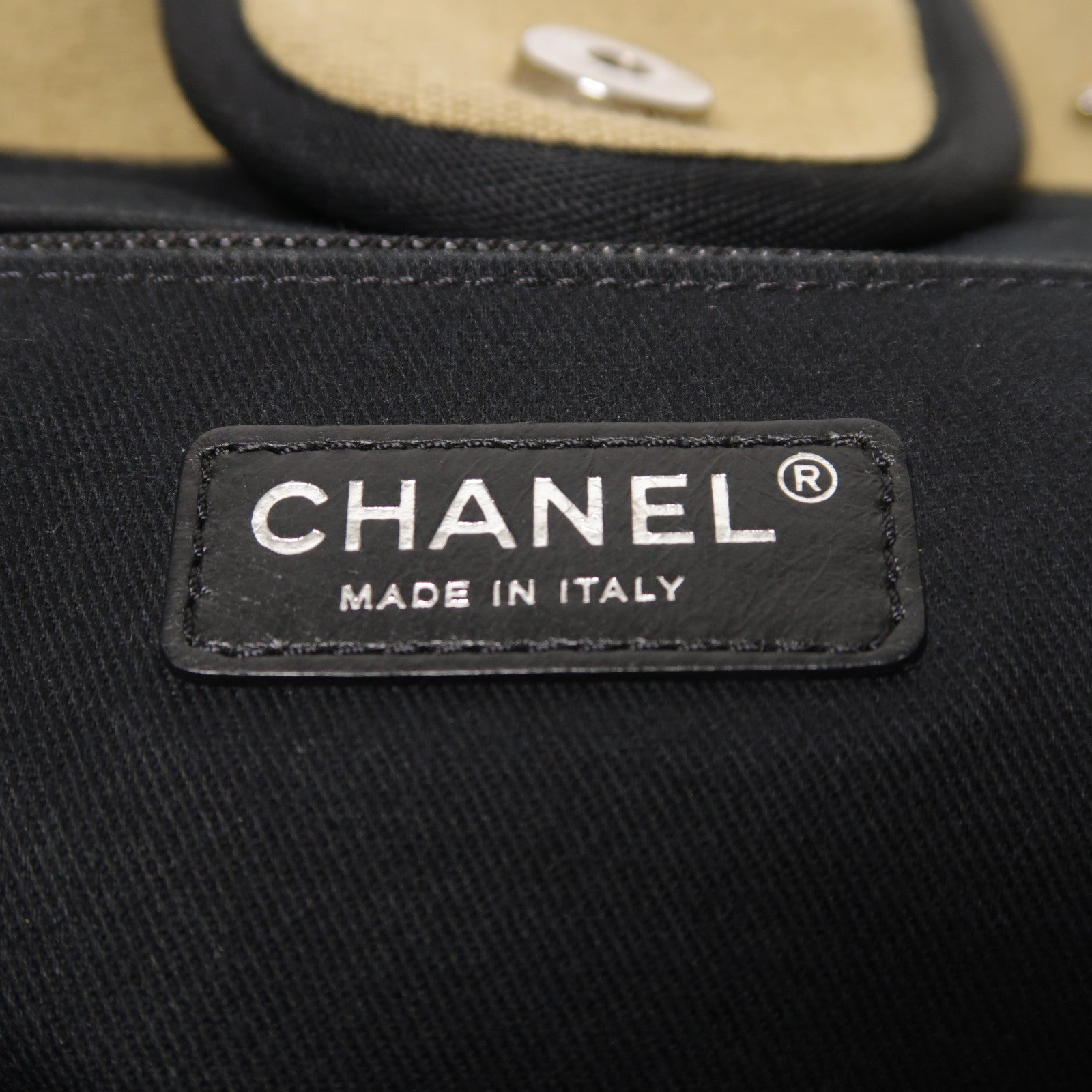 CHANEL 帆布Deauville Tote銀扣鏈帶手挽肩背兩用袋