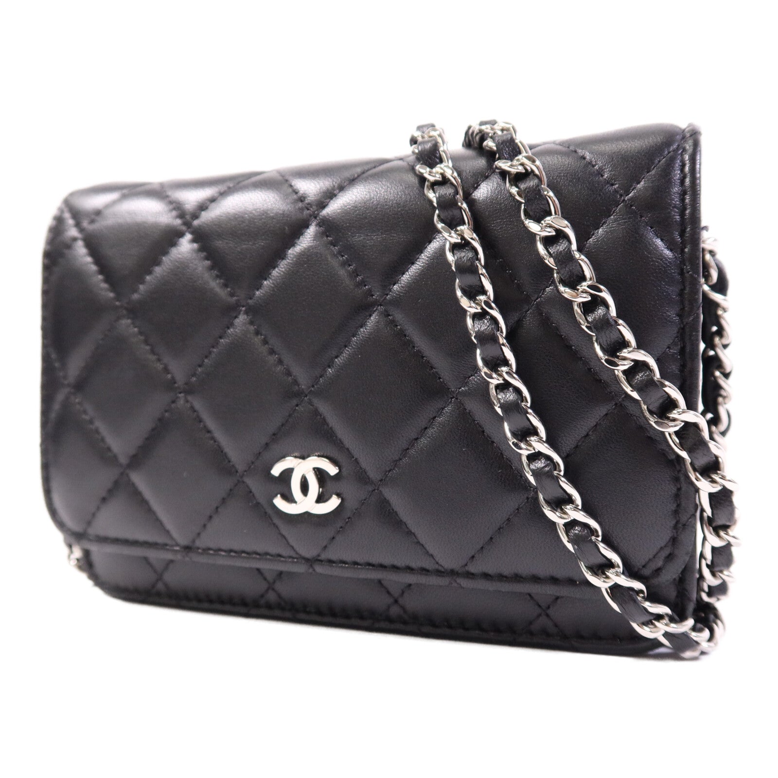 CHANEL 羊皮皮革Mini Wallet On Chain銀扣鏈帶肩背袋