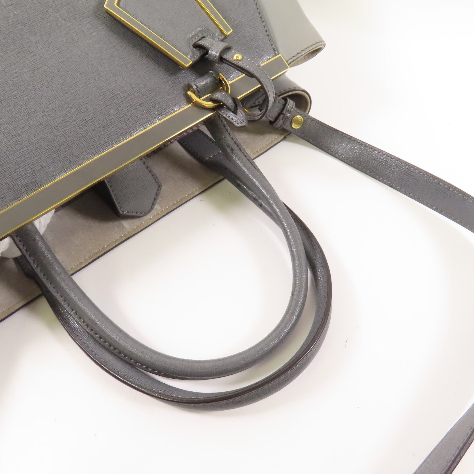 FENDI GHW 2 Jours 2 Way Shoulder Bag 8BH250 Calfskin Leather Grey