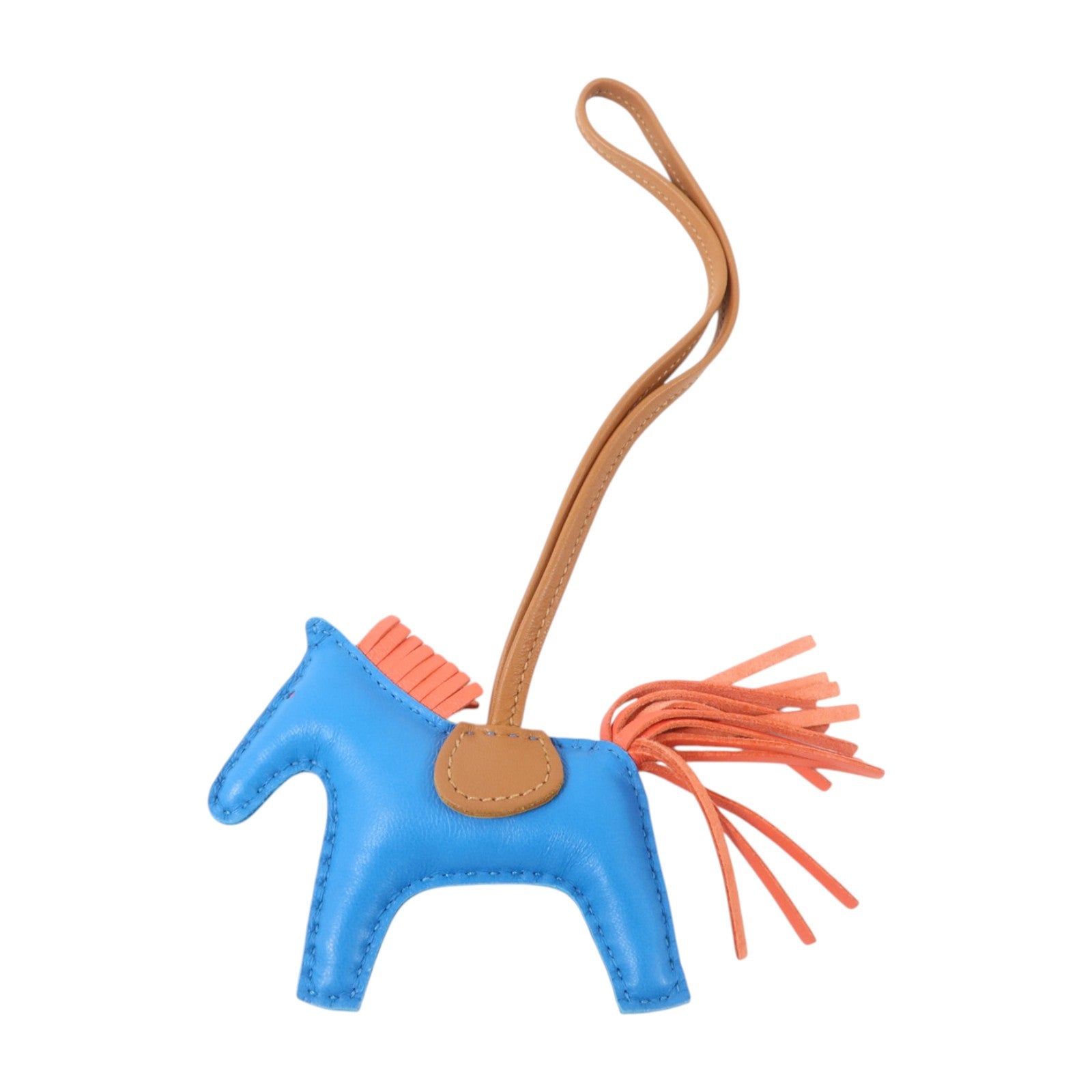 HERMES Milo皮革Rodeo PM掛飾Bleu Zanzibar/Gold/Rose Texas