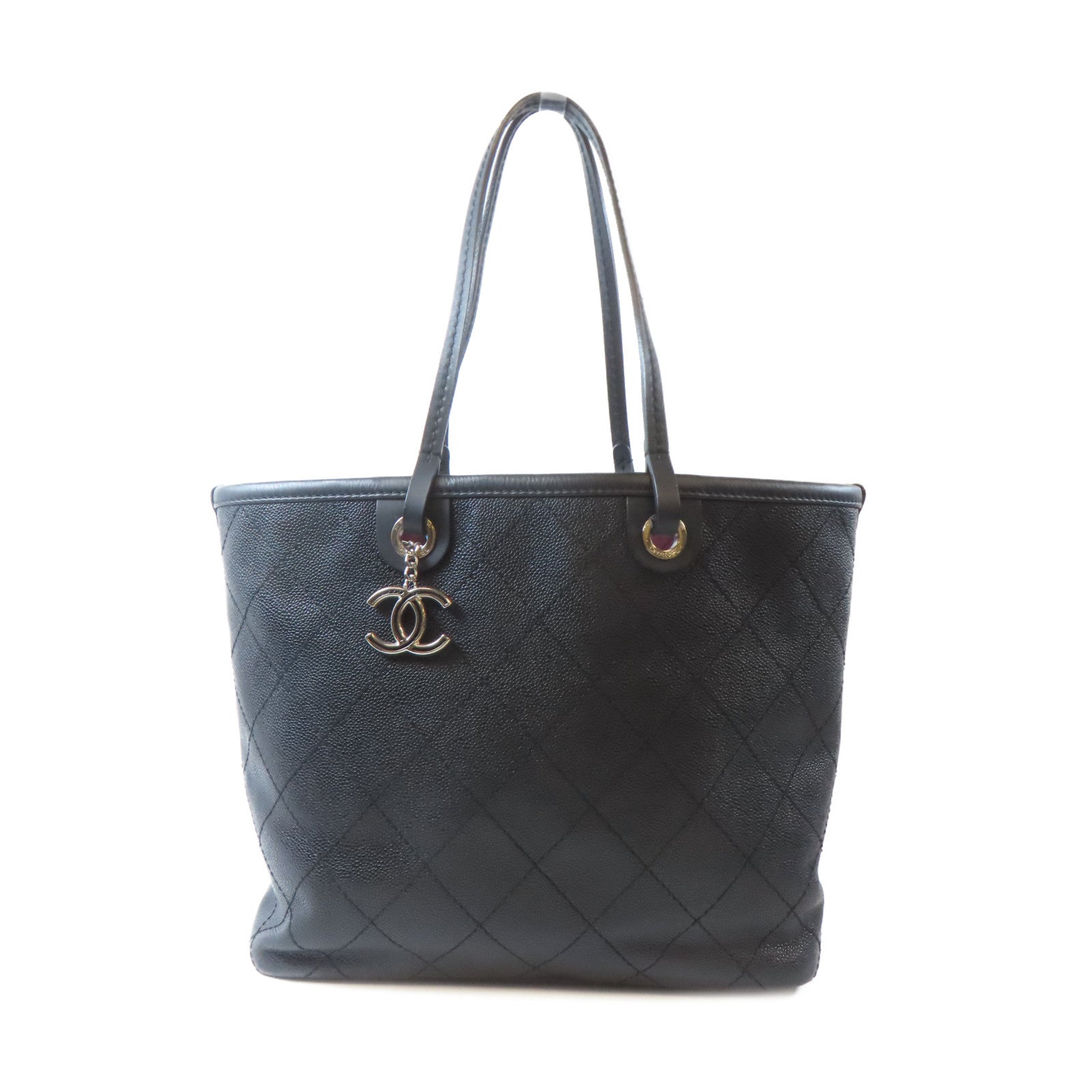 CHANEL 【激減優惠】菱格Caviar皮革Totebag銀扣手挽袋黑色